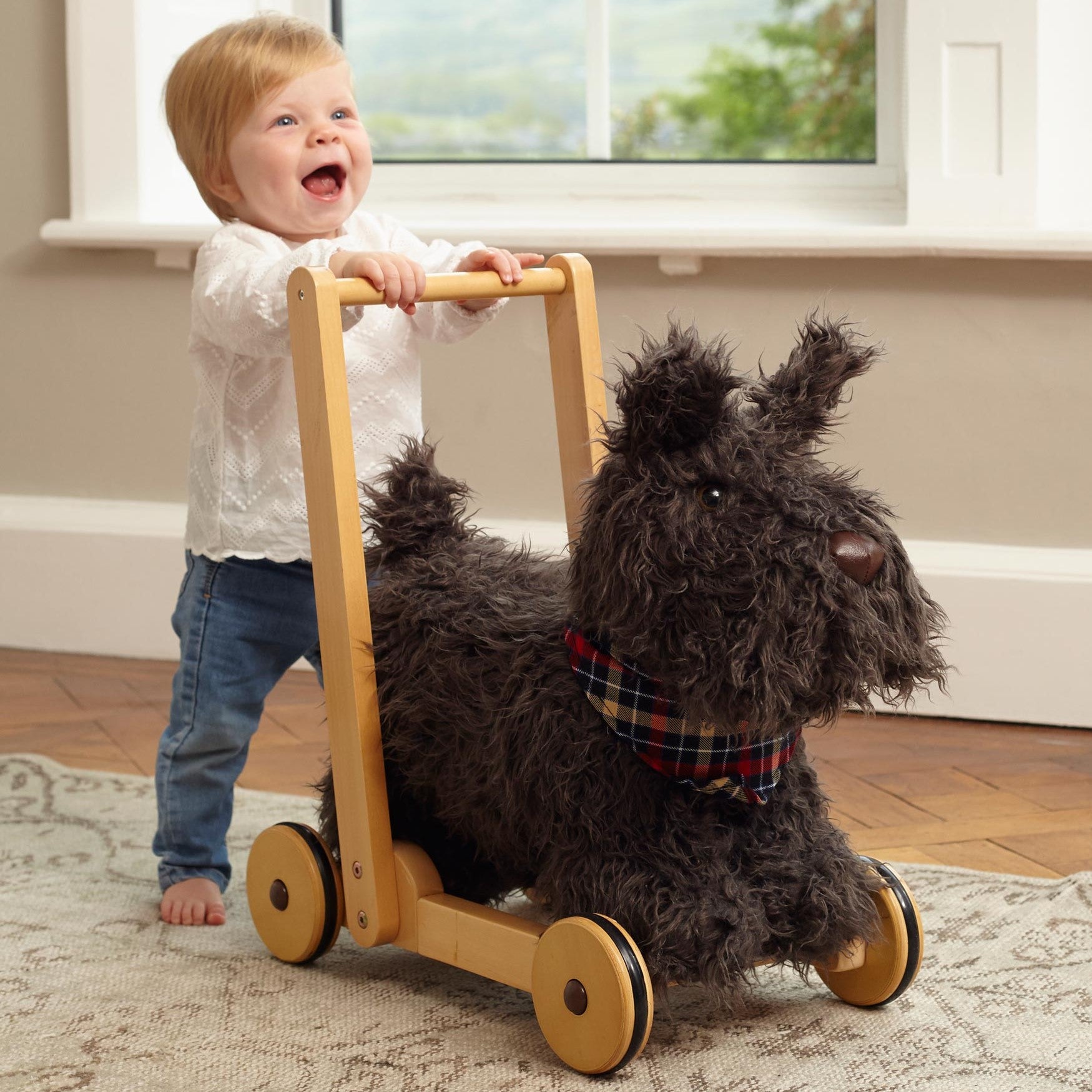 Scottie Dog Baby Walker - Safe & Fun Wooden Toddler Push Toy for Early Walking - Perfect for Indoor Play & Learning to Walk