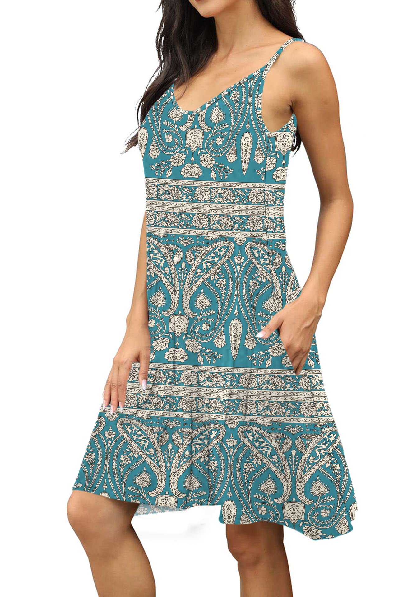 BEUFRI Women's Summer Spaghetti Strap Casual Swing Tank Dress with Pockets - Lightweight Beach Cover Up for Vacation, Poolside, and Outdoor Activities