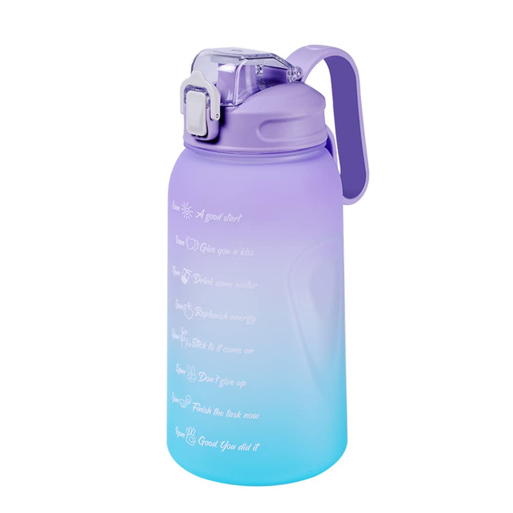 2L Sports Water Bottle with Straw - Large Capacity BPA Free Water Bottle for Gym, Cycling & Outdoor Activities - Leakproof Fitness Water Jug with Time Marker - Gradient Purple (Ideal for Hiking, Running & Workouts)