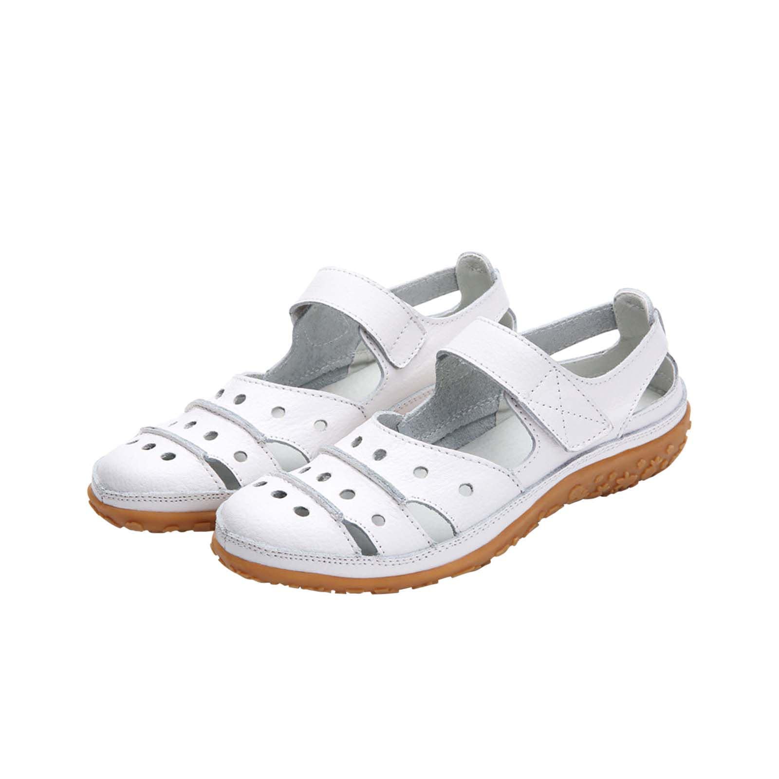 Oiangi Women's Comfortable Wedge Sandals - Summer Casual Hollow Hole Closed Toe Hook & Loop Sandals - Lightweight Non-Slip Ladies Shoes for Outdoor Walking, Beach & Vacation