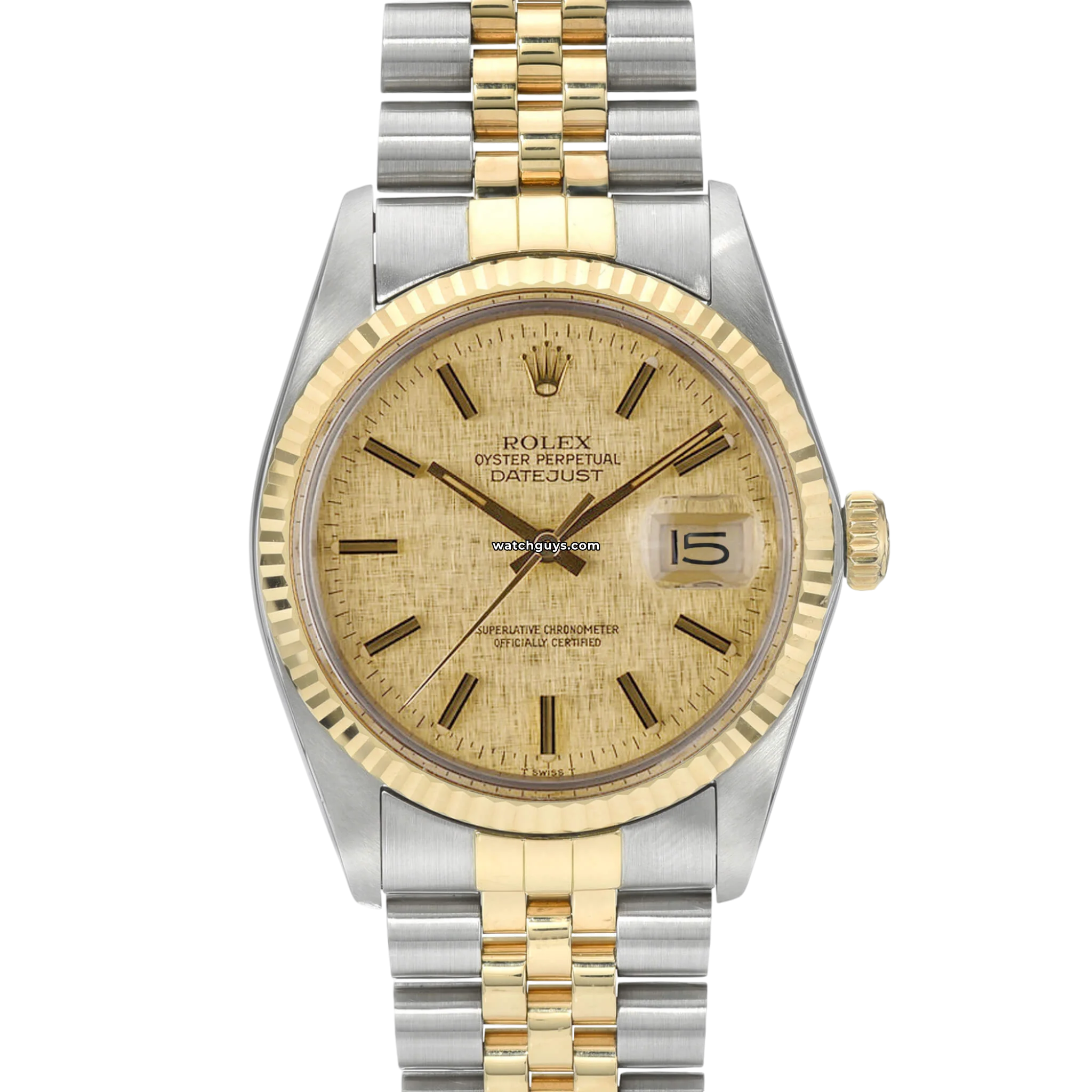 Rolex Datejust 16013 Men's Watch - 36mm Champagne Dial with Linen Pattern - Luxury Stainless Steel & Gold Watch for Business, Formal Events & Special Occasions