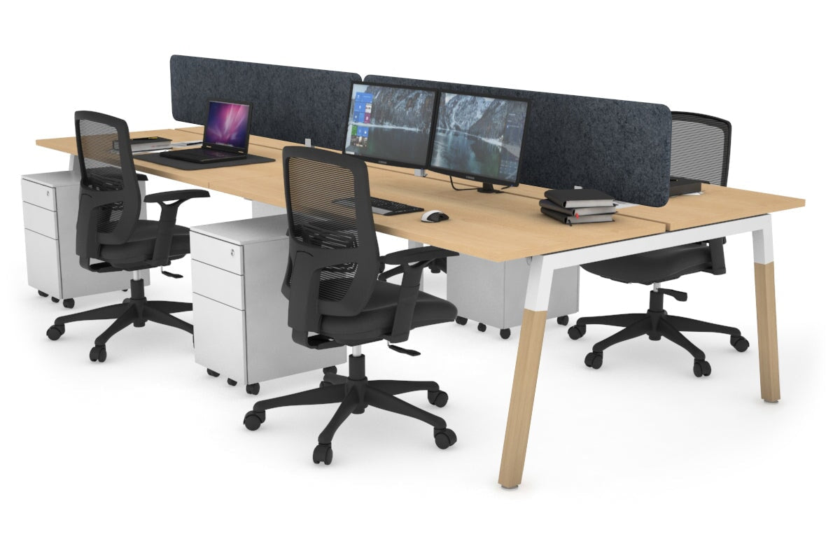 Quadro A Legs 4-Person Office Workstation with Wood Legs & Cross Beam [1200L x 700W] - Perfect for Collaborative Workspaces, Home Offices & Coworking Environments