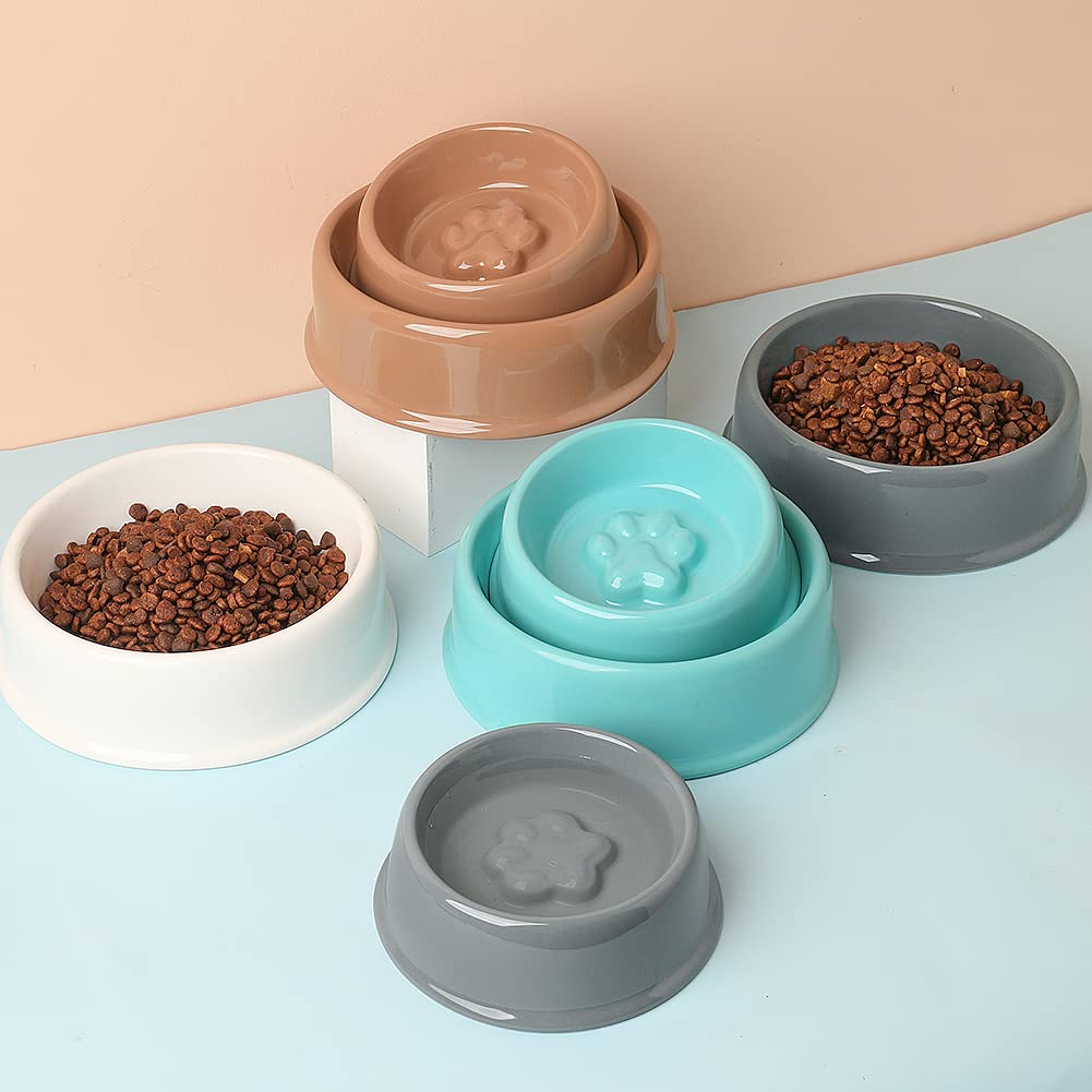 Sweejar Ceramic Small Dog Bowl with Paw Print Design - 9.5oz Slow Feeder Pet Food Dish & Water Bowl for Puppies - Durable Porcelain Pet Bowl for Mealtime (Brown) - Perfect for Small Breed Dogs, Slow Eating Training, and Home Feeding Stations