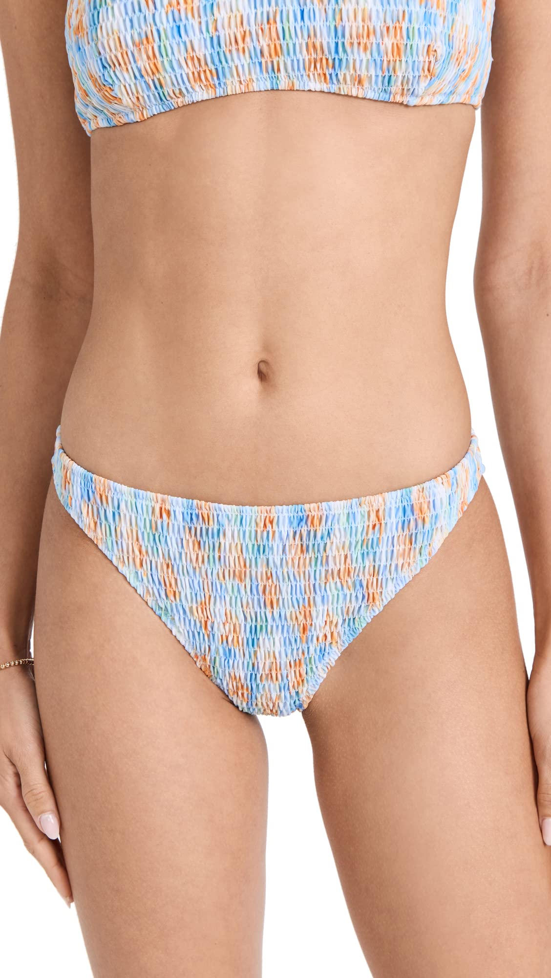 Tanya Taylor Women's Valencia Smocked Bikini Bottoms - High Waisted Swimwear for Women, Comfortable & Stylish Beachwear, Perfect for Pool Parties & Summer Vacations
