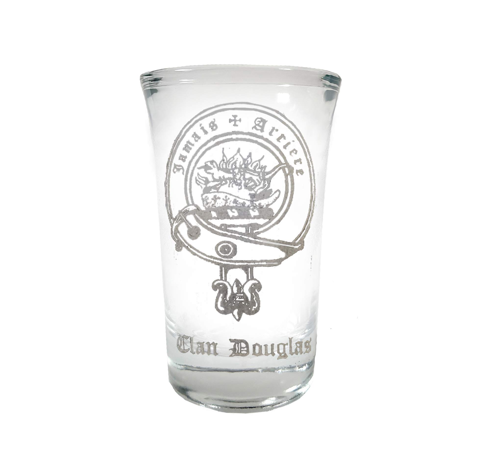 Personalized Scottish Clan Crest Shot Glass 2oz - Free Engraving, Celtic Design, Whiskey Tumbler for Scotch Tasting, Pub Parties & Scottish Heritage Gifts