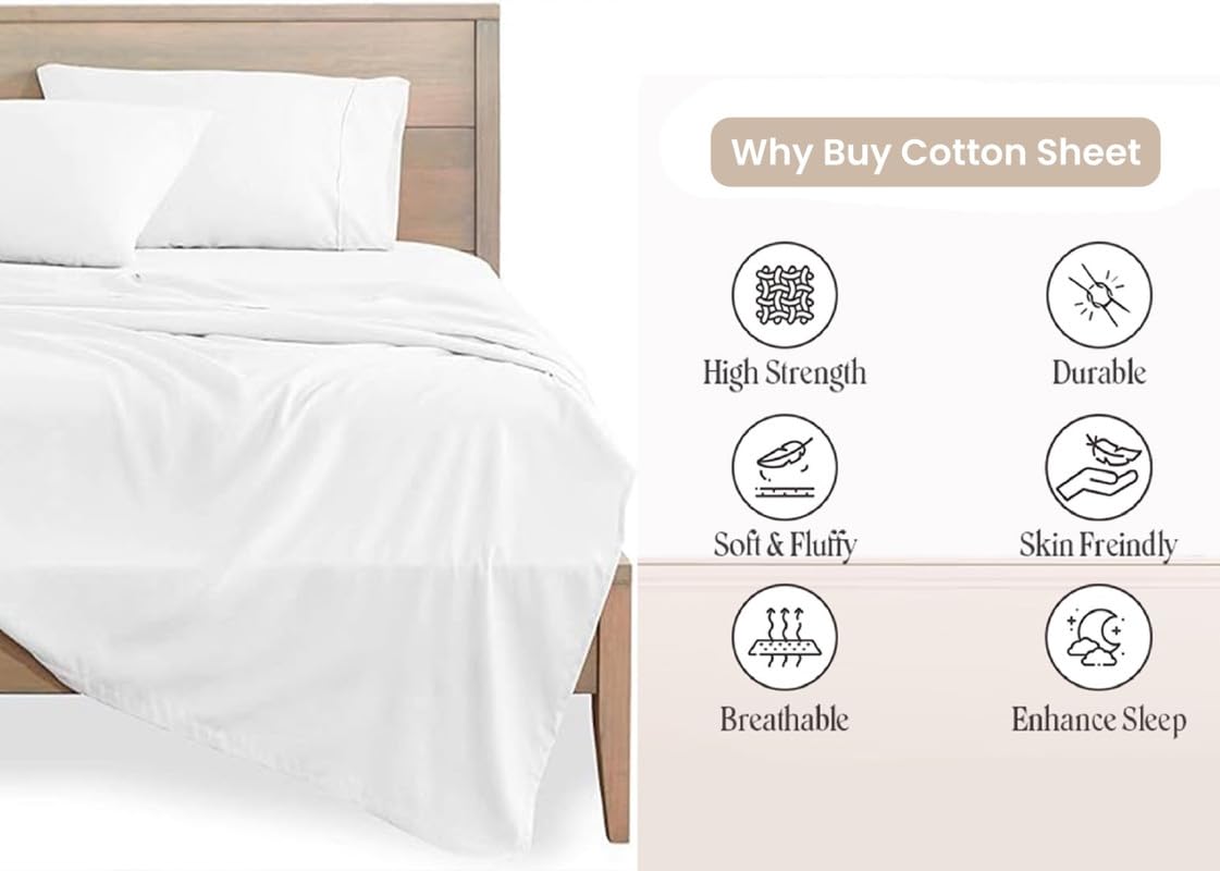 600 Thread Count Percale Cotton Sheet Set for Full Size Bed - Breathable, Crisp & Cooling Full Size Sheets with Deep Pockets - Perfect for Hot Sleepers & All-Season Comfort in Bedroom, Guest Room or Dorm