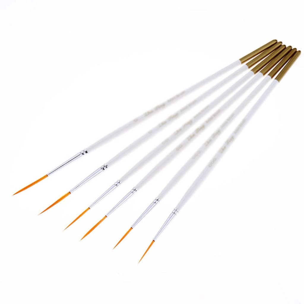 6-Pack Professional Nylon Hook Line Paint Brushes Set for Gouache, Watercolor & Oil Painting - Assorted Sizes (Color A) - Perfect for Artists, Students & DIY Craft Projects
