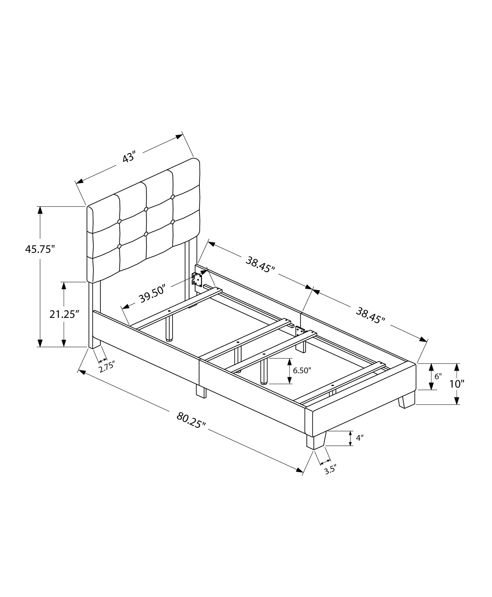 Twin Size Bed Frame with Grey Linen Upholstery - Modern Minimalist Platform Bed for Small Spaces, Guest Rooms & Dormitories