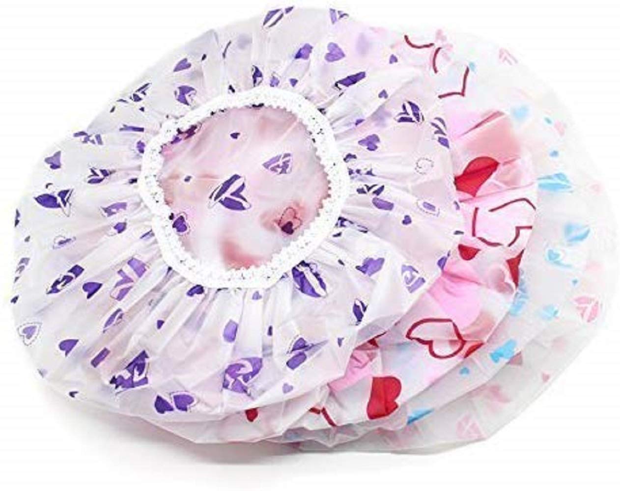 Reusable Printed Shower Cap Set of 3 - Elastic Band Bath Accessories for Men & Women | Home, Salon, Spa & Hair Care Use | Multi-Color Waterproof Shower Caps for Bathing, Swimming & Beauty Treatments