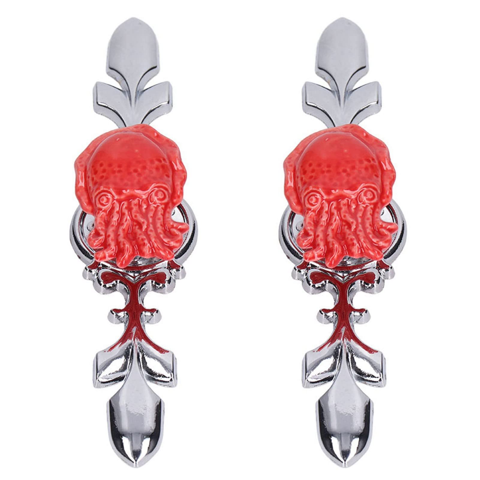 Attractive Wear-Resistant Zinc Alloy Closet Knob - Easy to Install Drawer Pull for Furniture & Kitchen Cabinet Decoration (1077D Red Octopus Design) - Perfect for Bedroom, Bathroom, and Office Furniture Upgrade