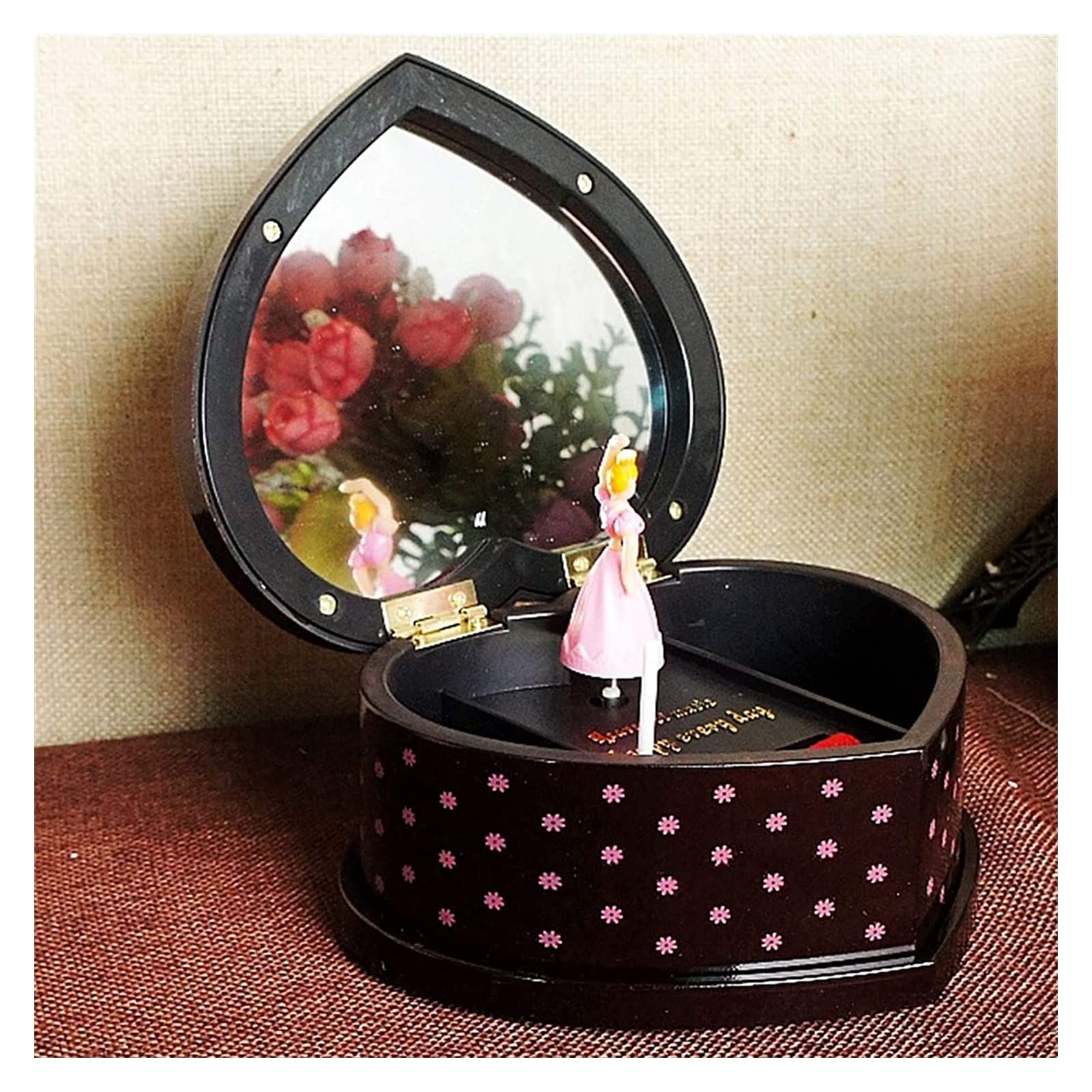 Vintage Heart-Shaped Music Jewelry Box with Dancing Ballerina & Mirror - Mechanical Musical Keepsake Storage for Home Decor, Gift & Jewelry Organization (Color A) | Perfect for Bedroom Vanity, Wedding Favors & Romantic Gifts