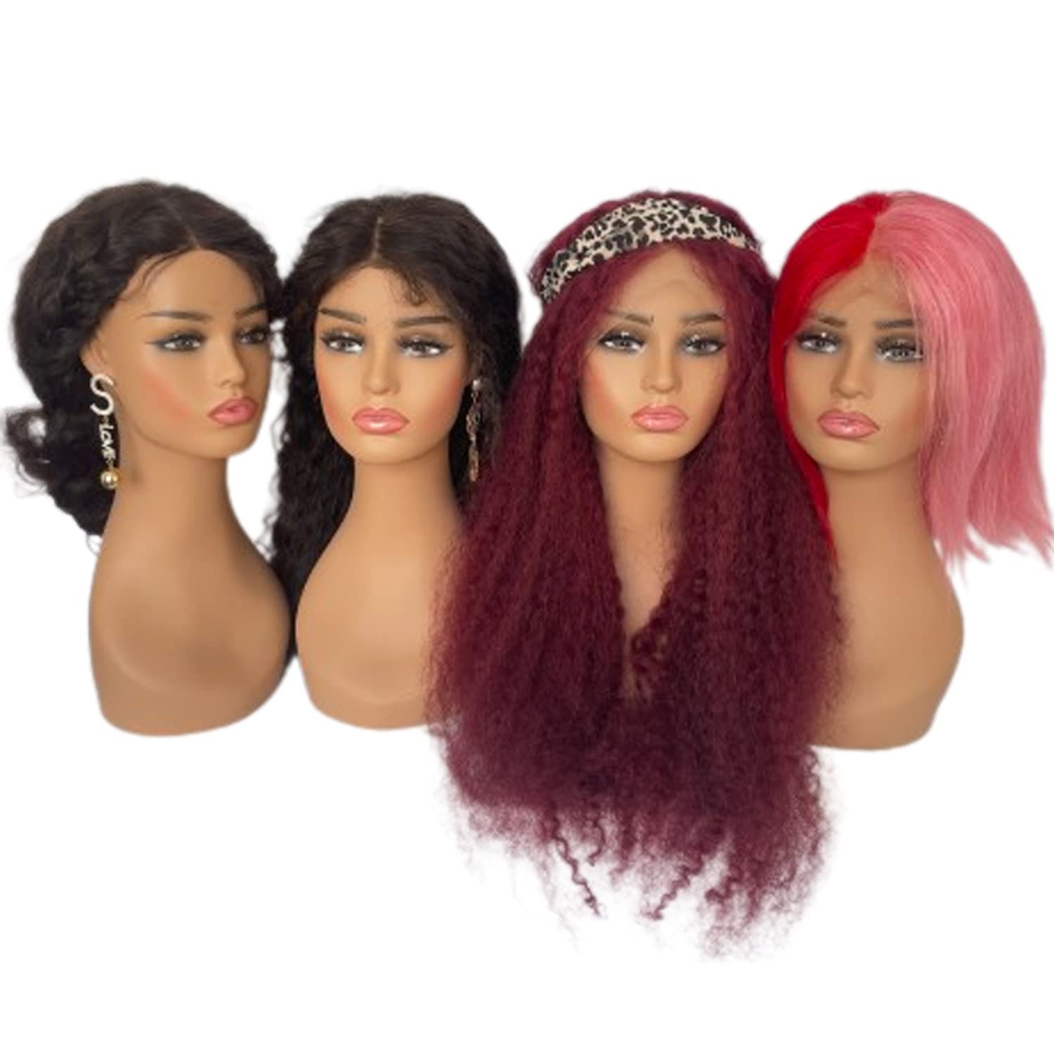 4PCS Realistic Female Mannequin Head with Long Neck - PVC Wig Display Stand for Wigs, Hats, Sunglasses & Jewelry (Light Brown) - Perfect for Salon, Beauty School & Home Styling Practice