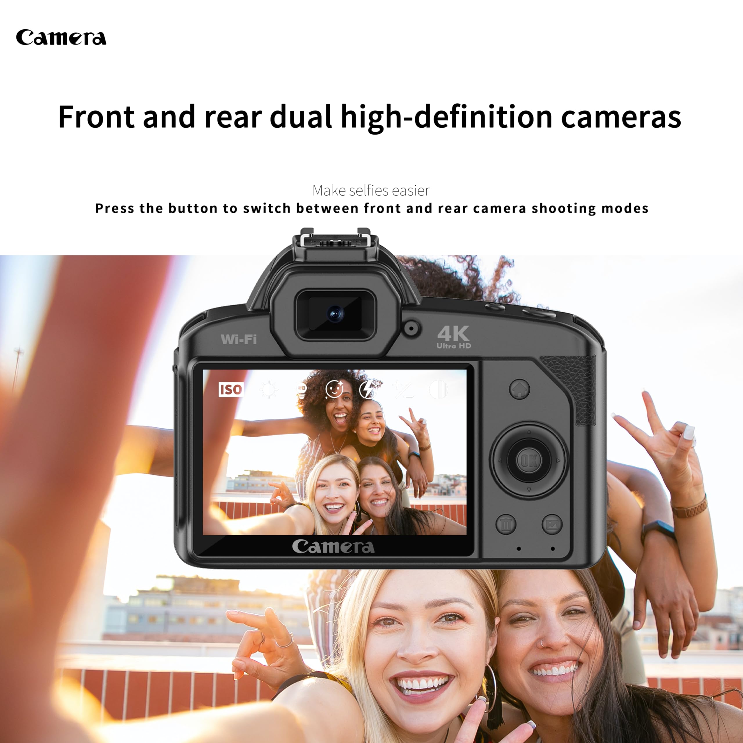 4K Vlogging Camera for YouTube - 64MP Night Vision Digital Camera with 3