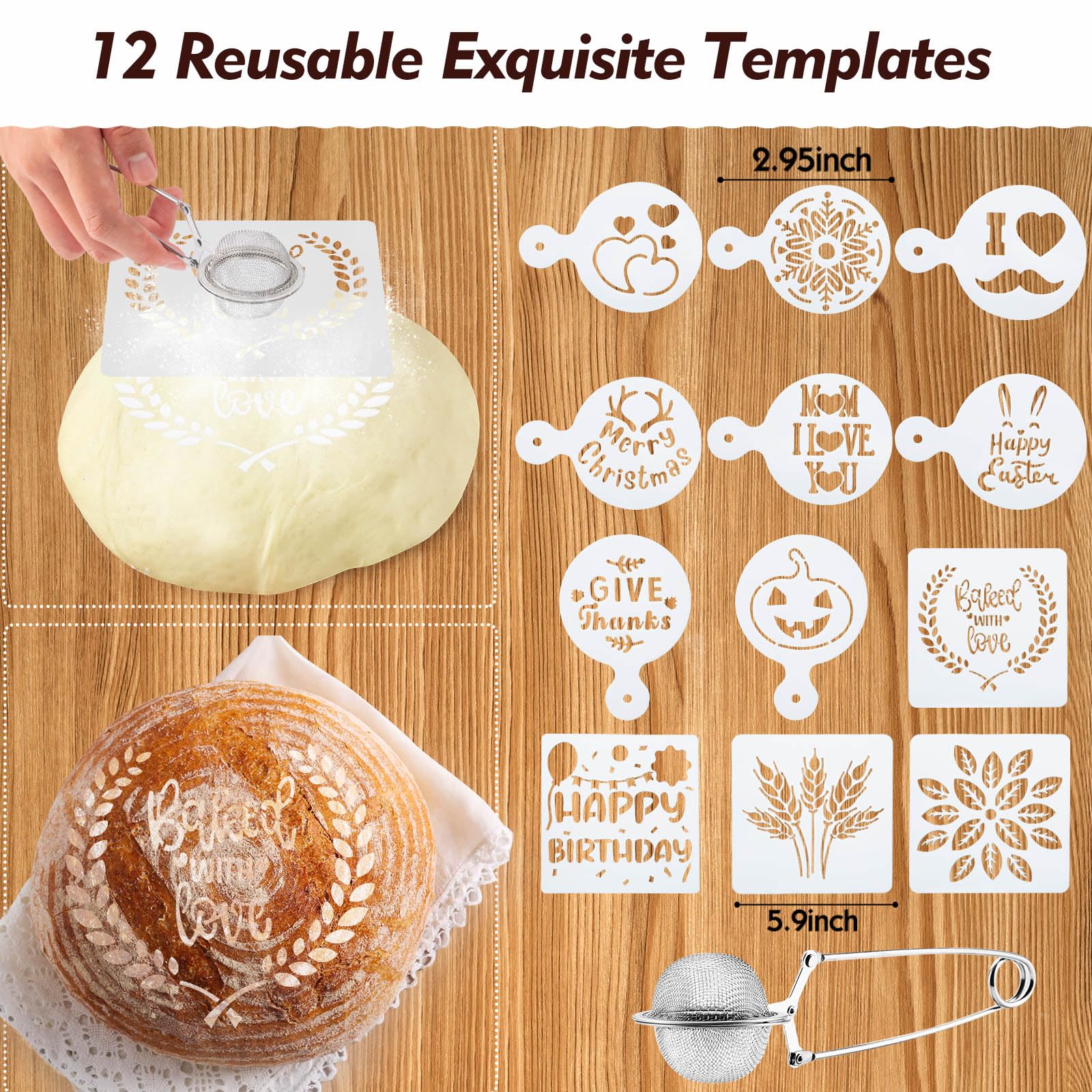 Sourdough Starter Kit - 40oz Glass Jar, Silicone Banneton Bread Proofing Basket Set (9