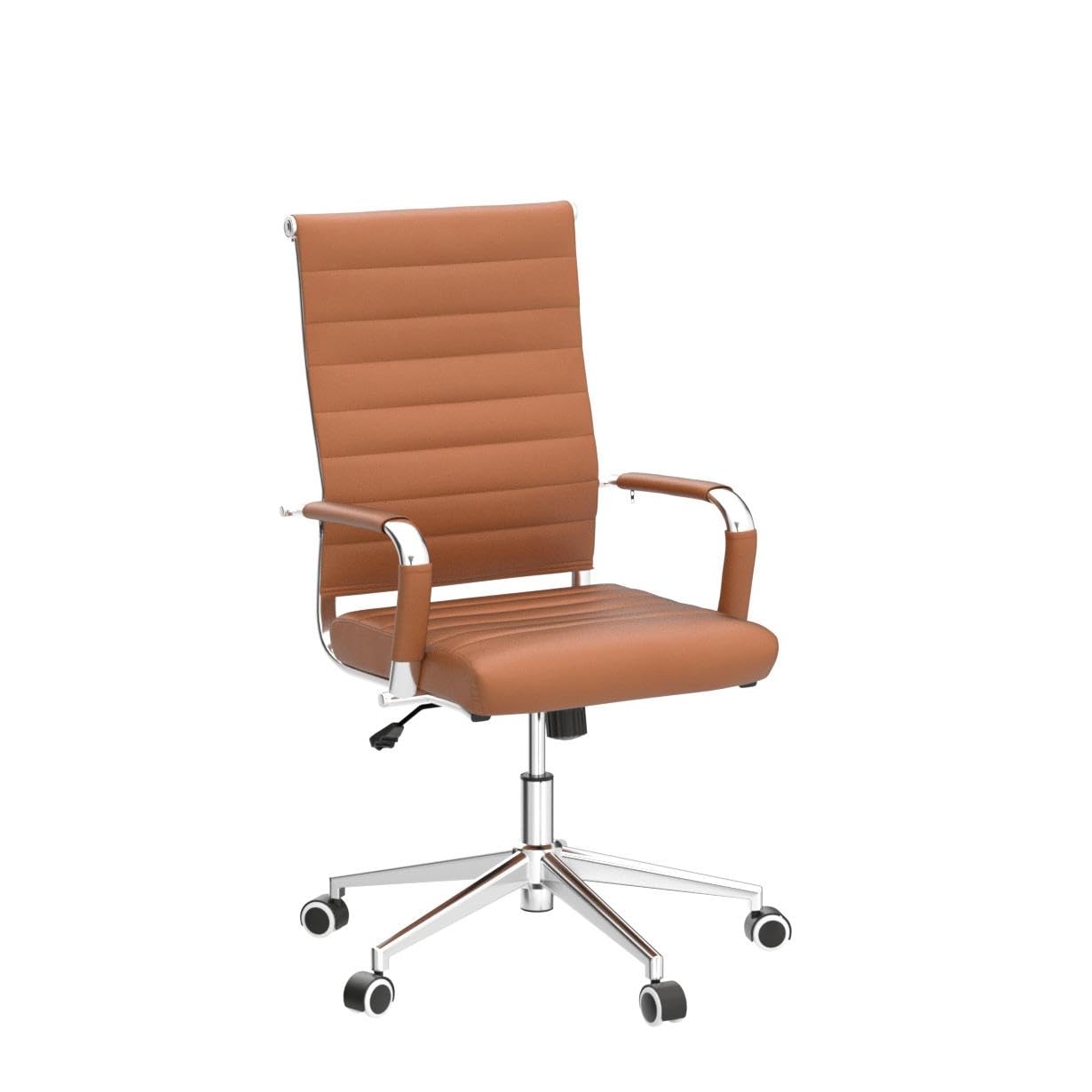 Okeysen Ergonomic Leather Office Chair - Adjustable Height Swivel Rolling Executive Desk Chair for Home & Conference Room - Modern Ribbed Design (Brown) - Perfect for Long Work Hours & Professional Meetings
