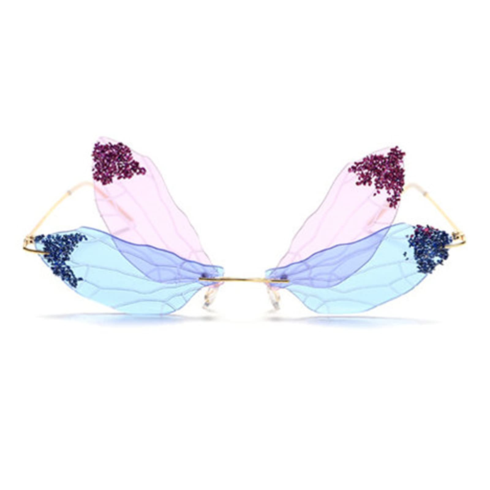 Stylish Punk Rimless Dragonfly Sunglasses for Women & Men – UV400 Protection, Luxury Glitter & Rhinestone Frameless Design – Perfect for Outdoor Activities, Beach, and Fashion Events