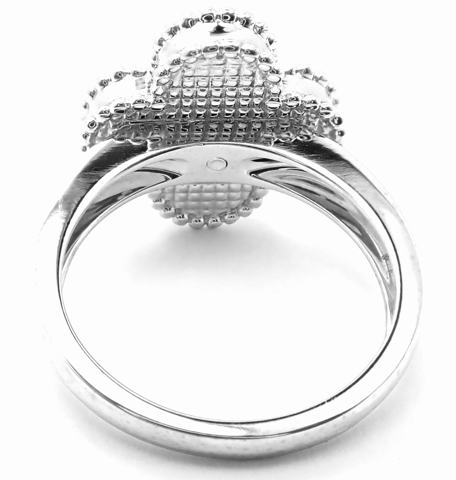 Authentic Van Cleef & Arpels Alhambra 18k White Gold Diamond Turquoise Ring - Luxury Jewelry for Weddings, Anniversaries & Special Occasions