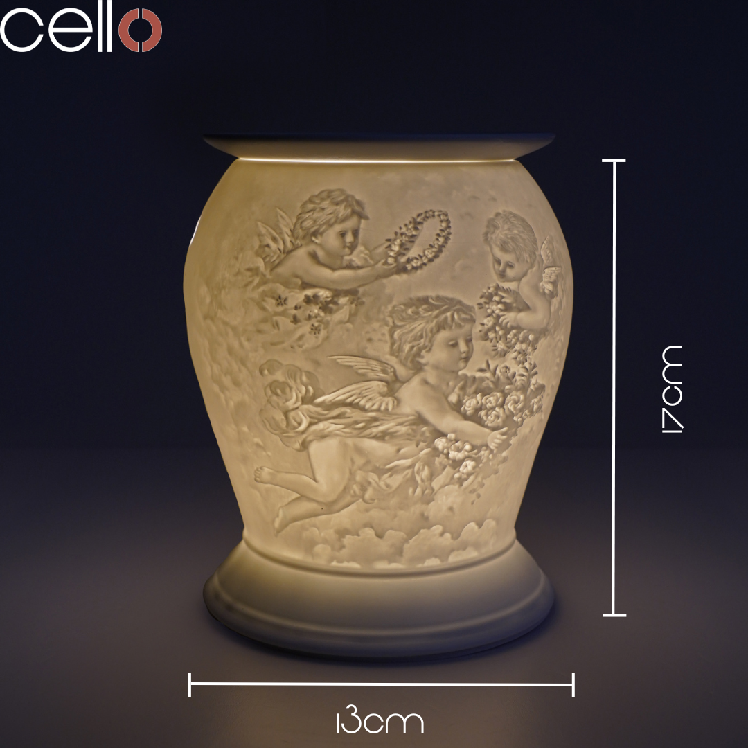 Electric Wax Warmer with Porcelain Barrel & Cherub Design - Perfect for Home Aromatherapy, Spa Relaxation & Holiday Decor