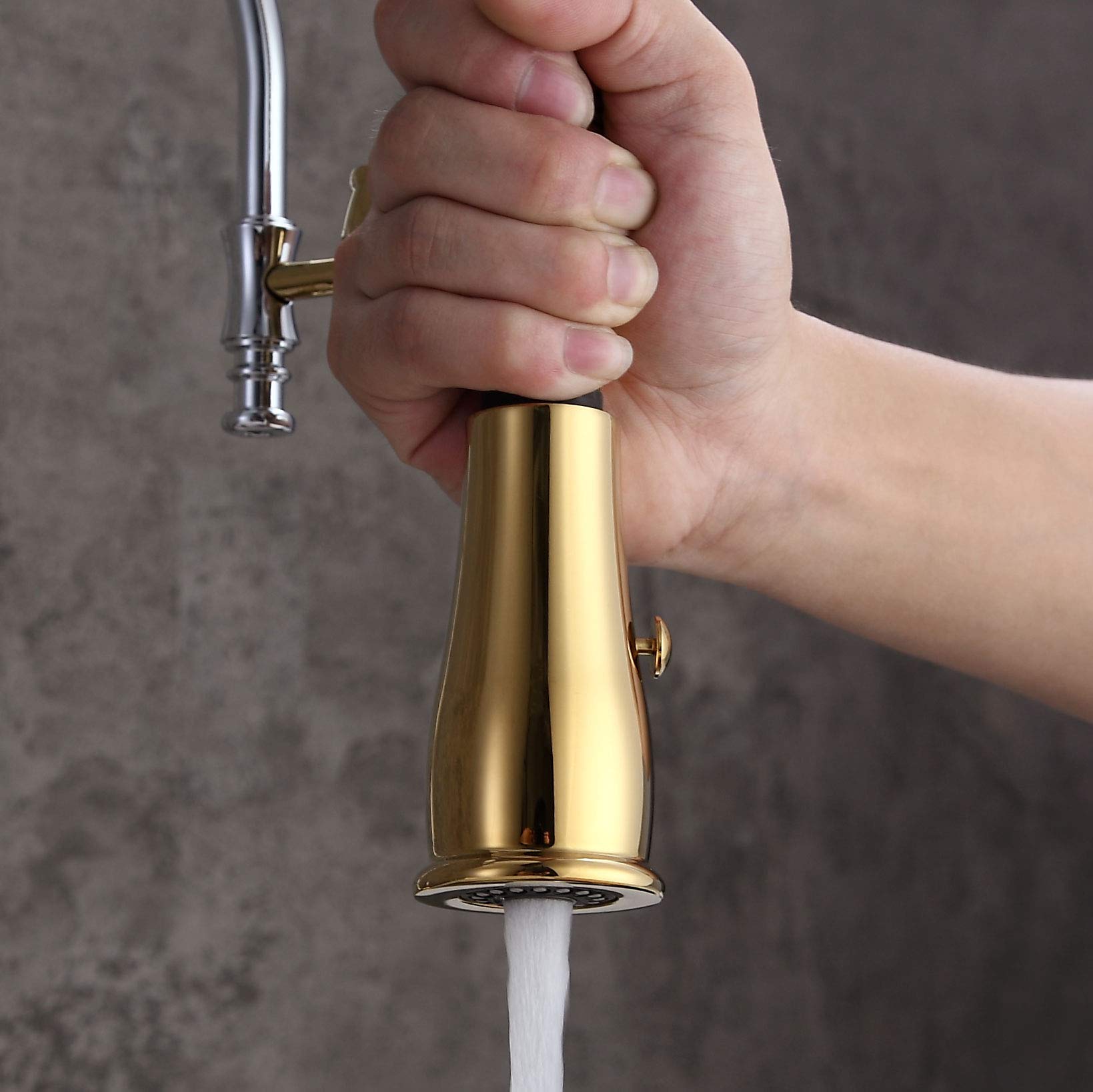 KunMai Single Handle High Arc Pull-Down Kitchen Faucet with Dual Spray Modes - Swivel Spout, Lead-Free Solid Brass Construction, cUPC Certified in Gold & Chrome Finish - Perfect for Modern Kitchens, Dishwashing, and Food Prep Stations