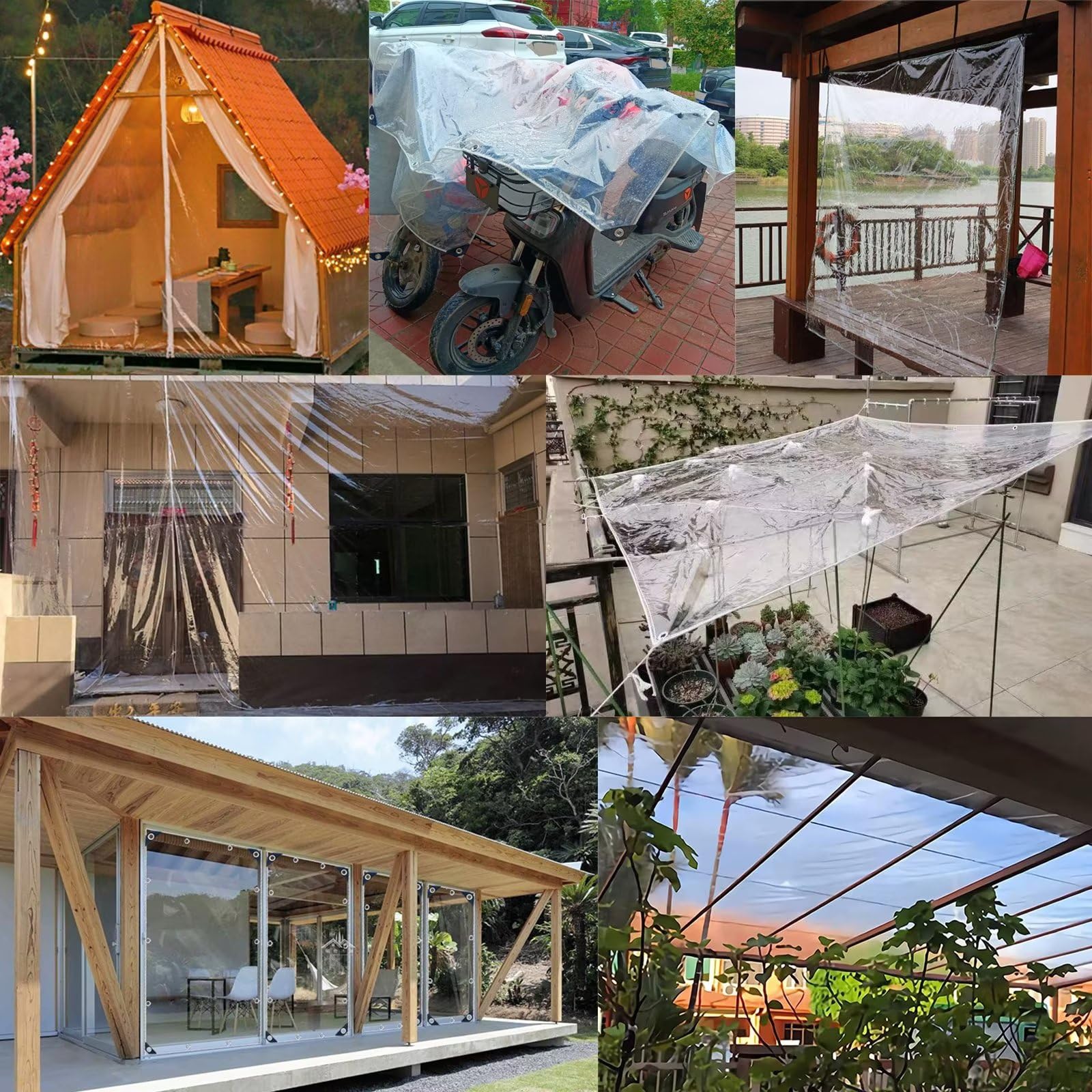Heavy Duty Clear PVC Tarpaulin - 8' x 12' Transparent Waterproof Tarp with Reinforced Grommets & Ropes | Dustproof, Windproof Cover for Greenhouse, Patio, Garden, Pavilion, Chicken Coop, Porch & Outdoor Use | Perfect for Camping, Construction, Vehicle Protection & Emergency Shelter