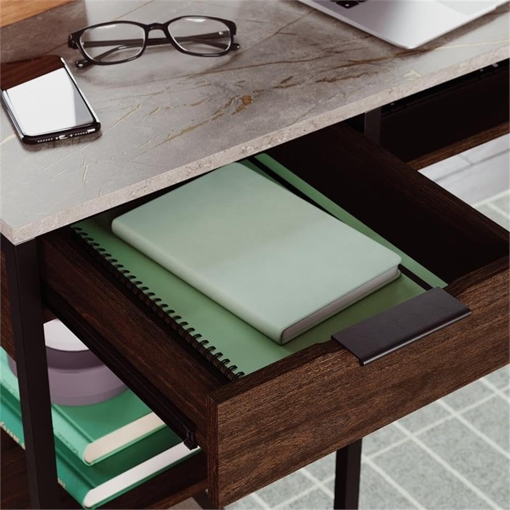 Pemberly Row Modern L-Shaped Computer Desk - Engineered Wood Home Office Furniture in Deco Stone Gray for Small Spaces & Workstations