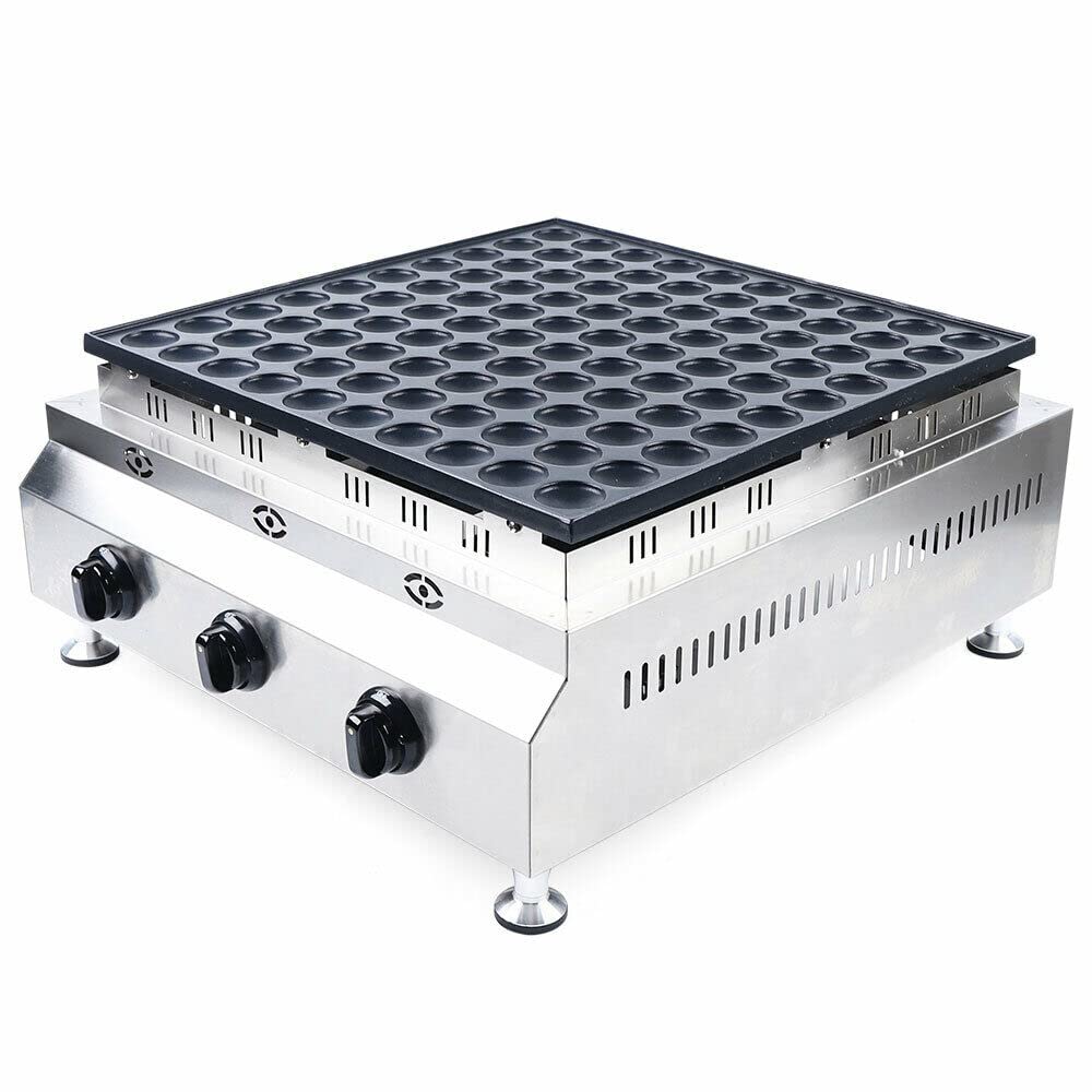 Eapmic Commercial Poffertje Maker - 100-Hole LPG Gas Mini Dutch Pancake Baker Machine, 1.7-Inch Nonstick Stainless Steel Mini Pancake & Dorayaki Maker for Restaurants, Bakeries, Cafes, and Street Food Vendors - Perfect for Breakfast, Snacks, and Desserts