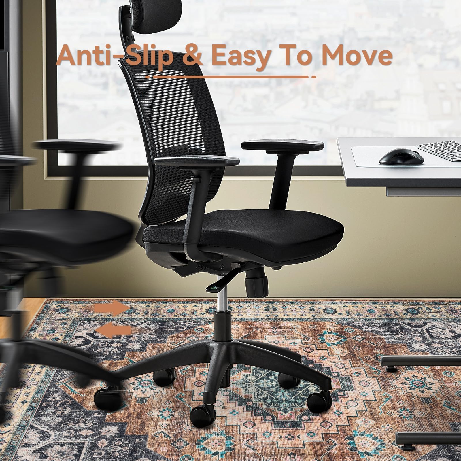 48x60 Inch Non-Slip Office Chair Mat for Hardwood Floors - Boho Style Under Desk Rug with Floor Protection - Machine Washable Rolling Chair Mat for Computer Desks in Home & Office (Red) - Perfect for Workspaces, Gaming Setups & Home Offices