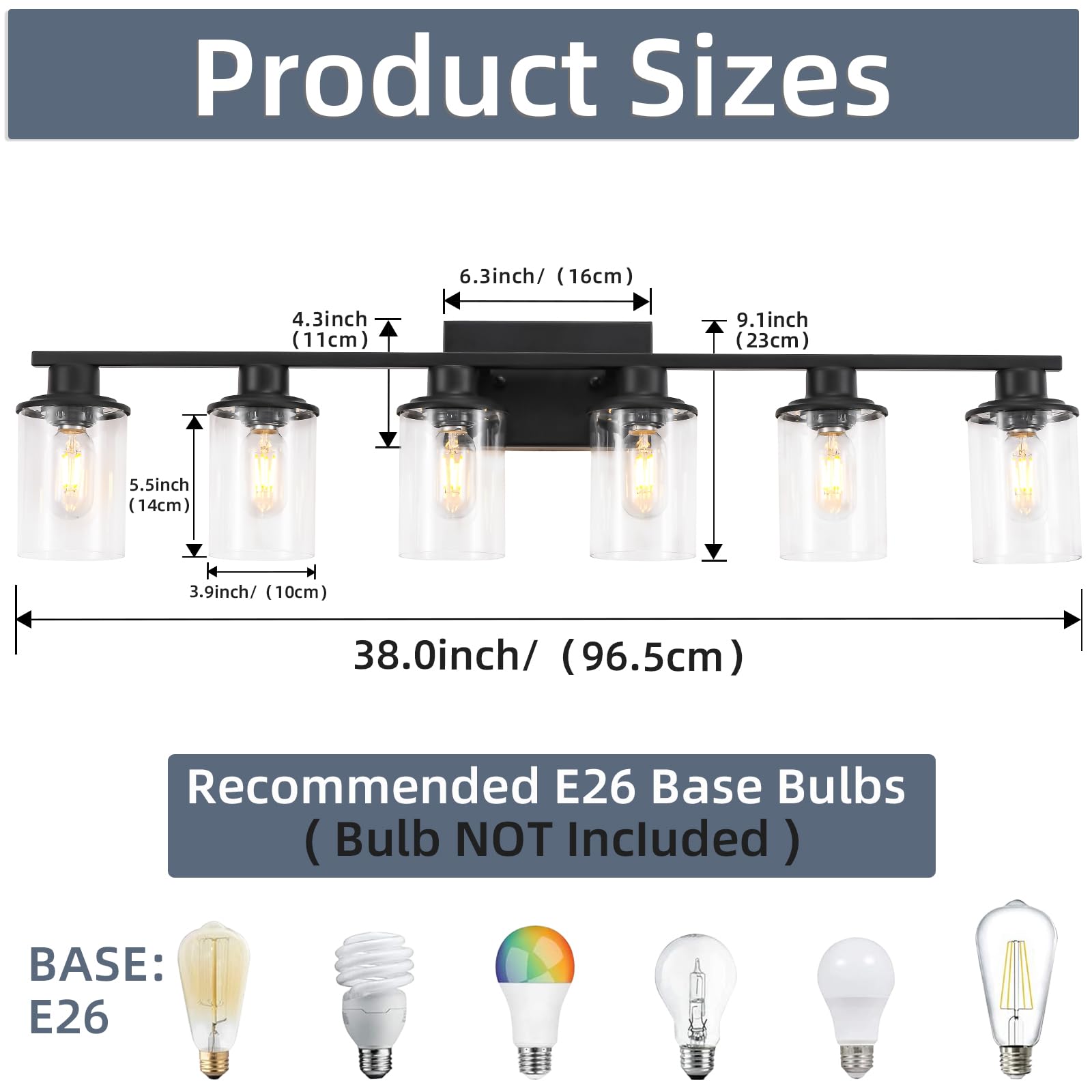 LOUSACE 6-Light Modern Bathroom Vanity Light Fixture - Matte Black Wall Sconce with Clear Glass Shade - Perfect for Bathroom Mirror Lighting, Bedroom & Living Room Décor - Ideal for Home Renovation and Interior Design Projects