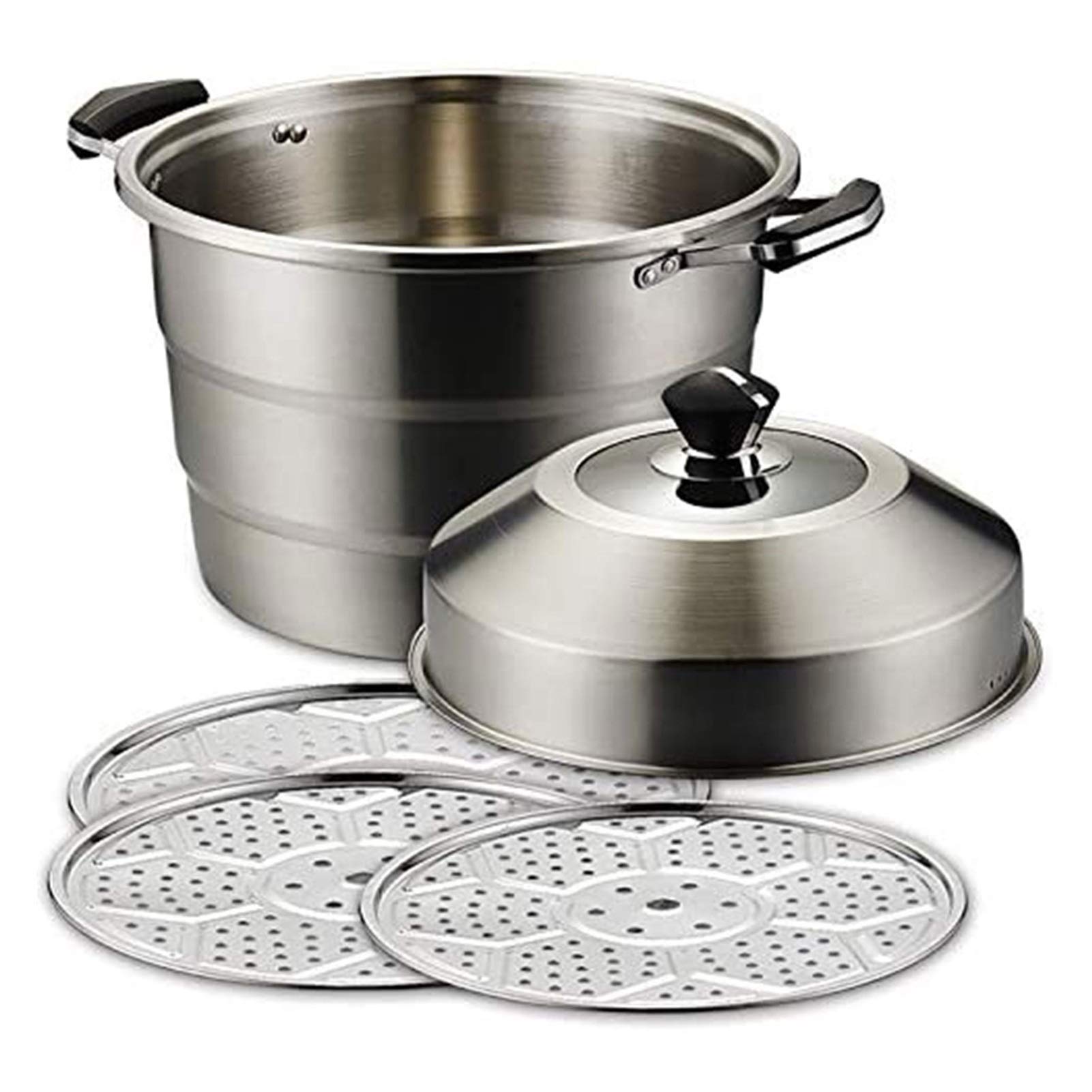 3-Tier 304 Stainless Steel Steamer Pot - Induction & Gas Compatible, Dishwasher Safe (35cm) - Perfect for Dumplings, Vegetables & Seafood Cooking at Home