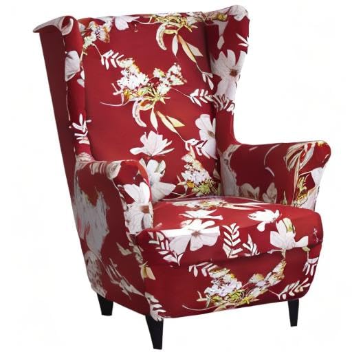 CRFATOP 2-Piece Stretch Wingback Chair Slipcovers - Printed Spandex Fabric Armchair Covers with Elastic Bottom for Living Room & Bedroom - Fits Most Wingback Chairs (34) - Perfect for Home Decor, Furniture Protection, and Style Upgrade