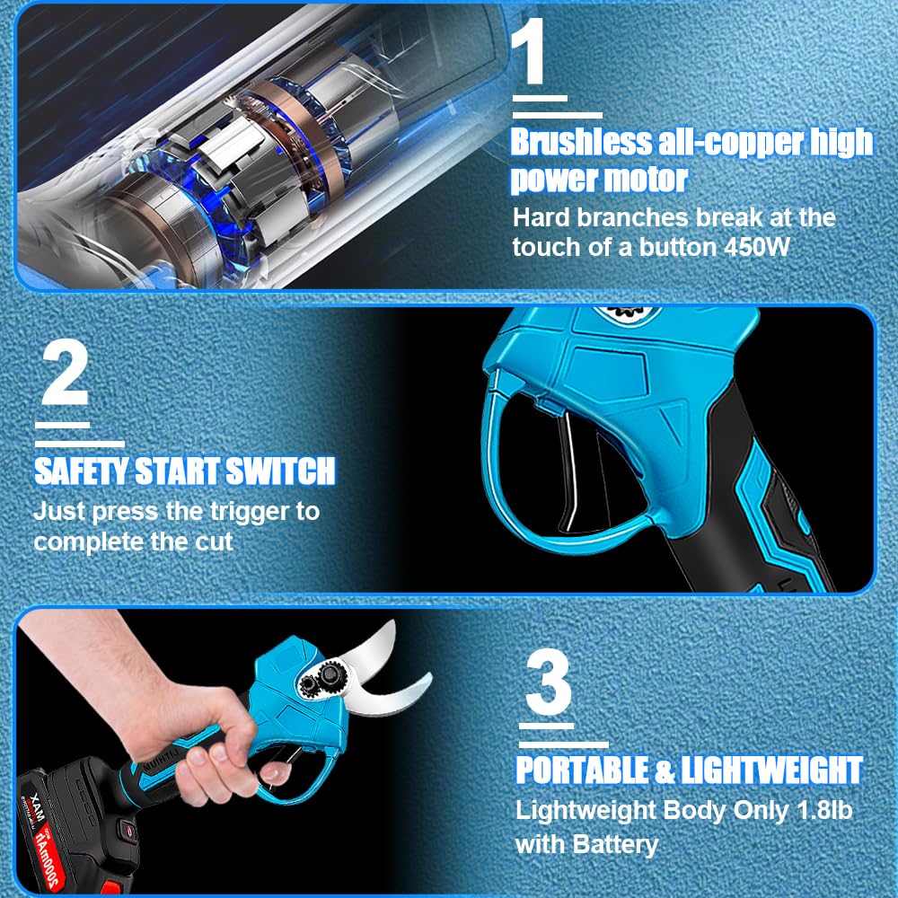 Electric Pruning Shears - 1.2 Inch Cutting Diameter Cordless Garden Shears with 2x2000mAh Batteries for Tree Trimming, Gardening & Landscaping - Perfect Christmas Gift for Men & DIY Enthusiasts