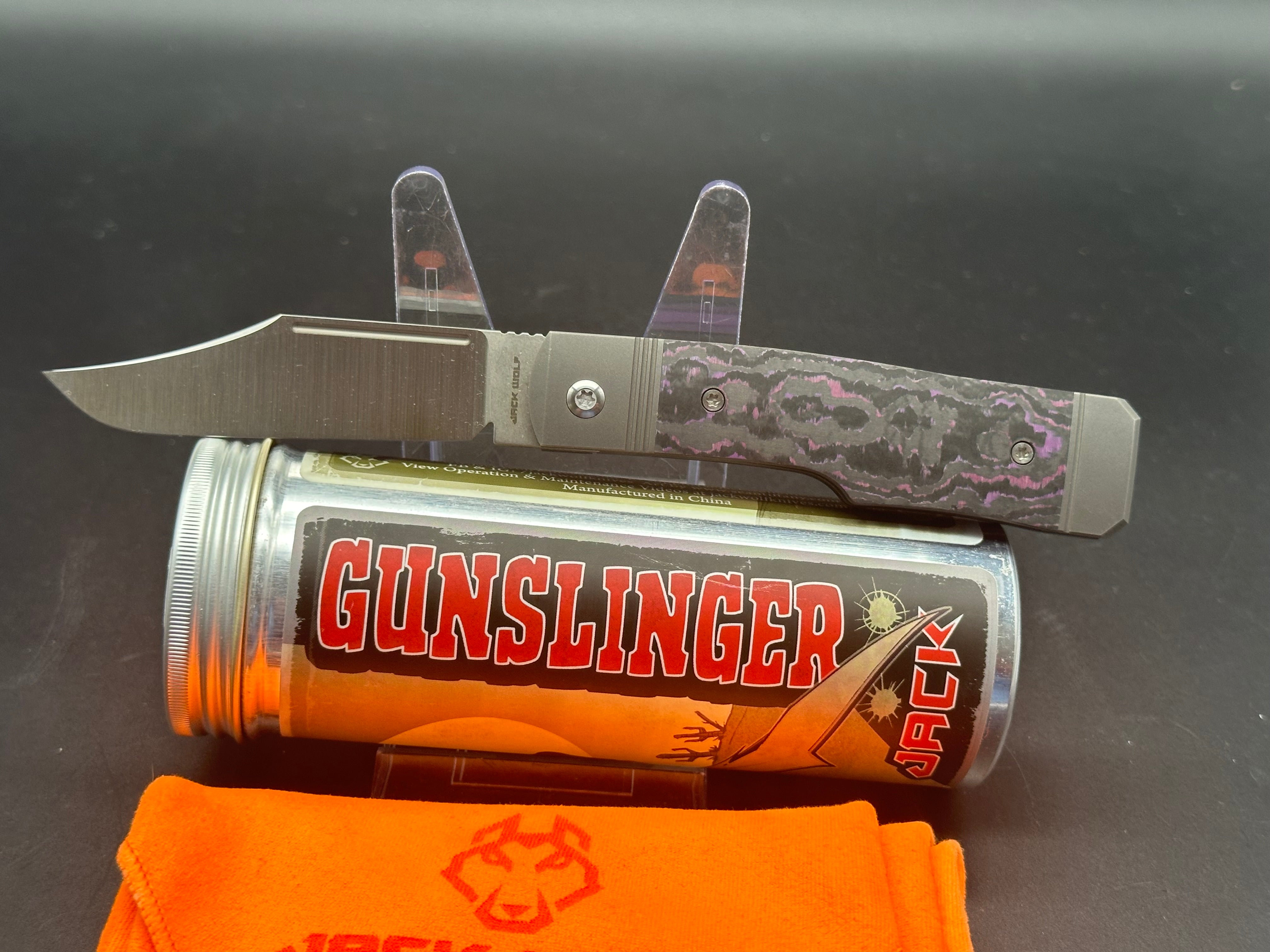 Jack Wolf Gunslinger Knife - Purple Haze Fat Carbon Handle with CPM S90V Steel Blade | Premium EDC Pocket Knife for Outdoor Camping, Hiking & Survival Gear