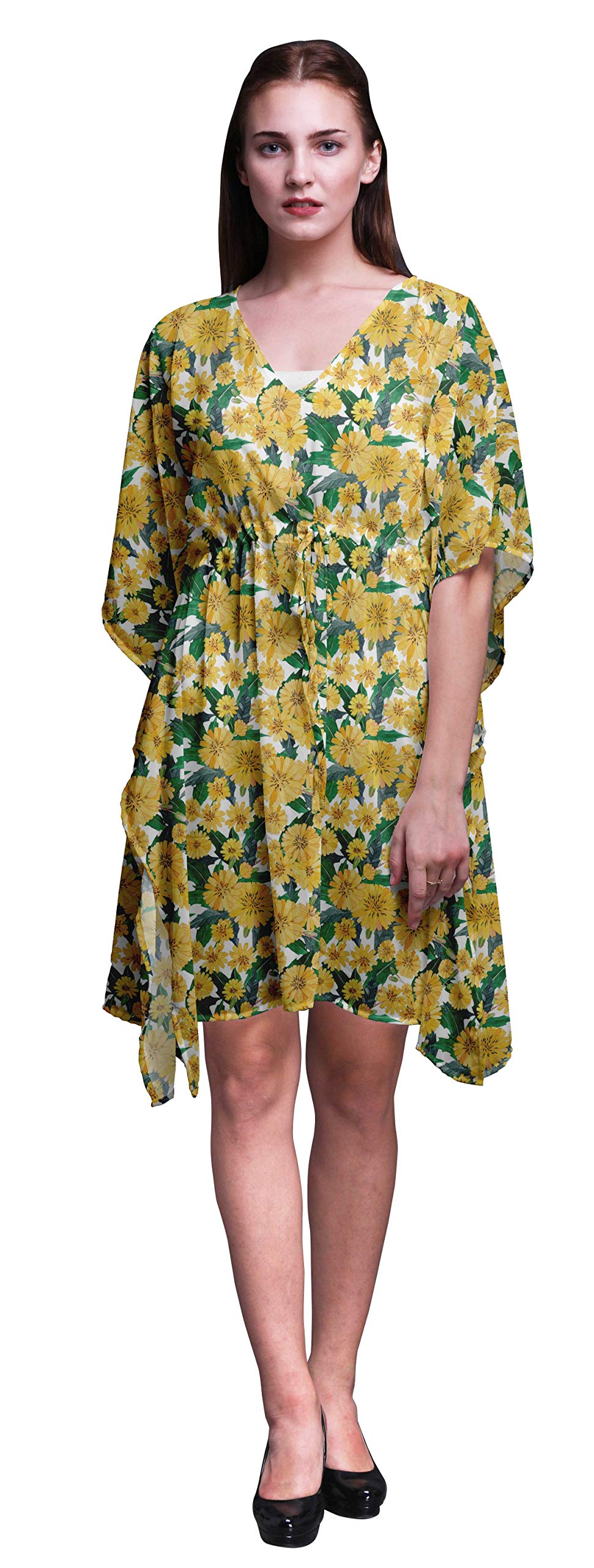 Bimba Women's Short Caftan Midi Dress - Beach Cover Up, Swimwear Cover Up, Summer Boho Kaftan Dress for Pool, Vacation & Resort Wear