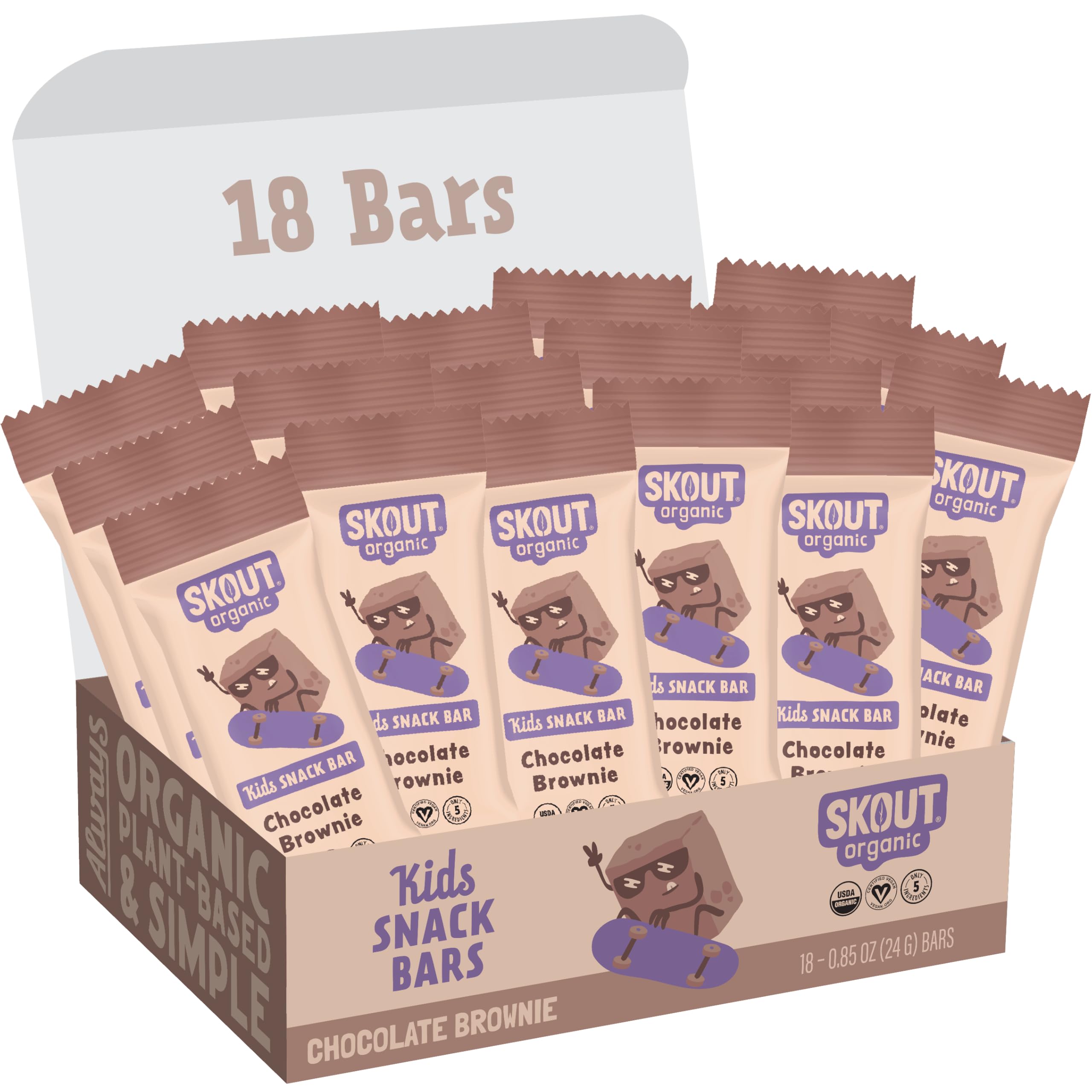 Organic Chocolate Brownie Kids Snack Bars (18 Pack) - Healthy Vegan & Paleo School Snacks - Gluten Free, Dairy Free, No Refined Sugar - Perfect for Lunch Boxes, After School Treats & On-the-Go Snacking