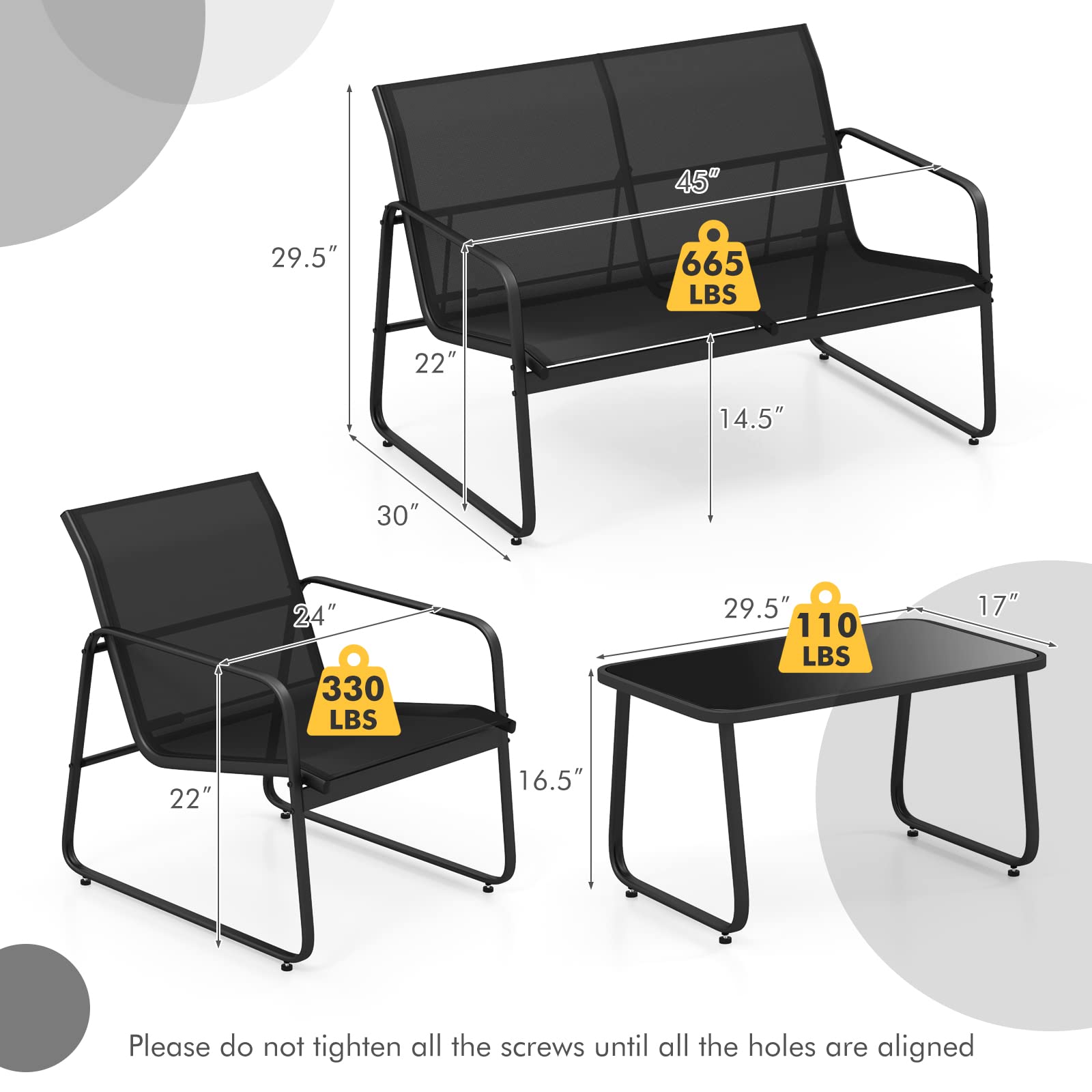 Tangkula 8-Piece Outdoor Patio Furniture Set with Tempered Glass Coffee Table - Black Rustproof Metal Frame & Breathable Fabric - Perfect for Garden, Porch, Backyard & Poolside Relaxation