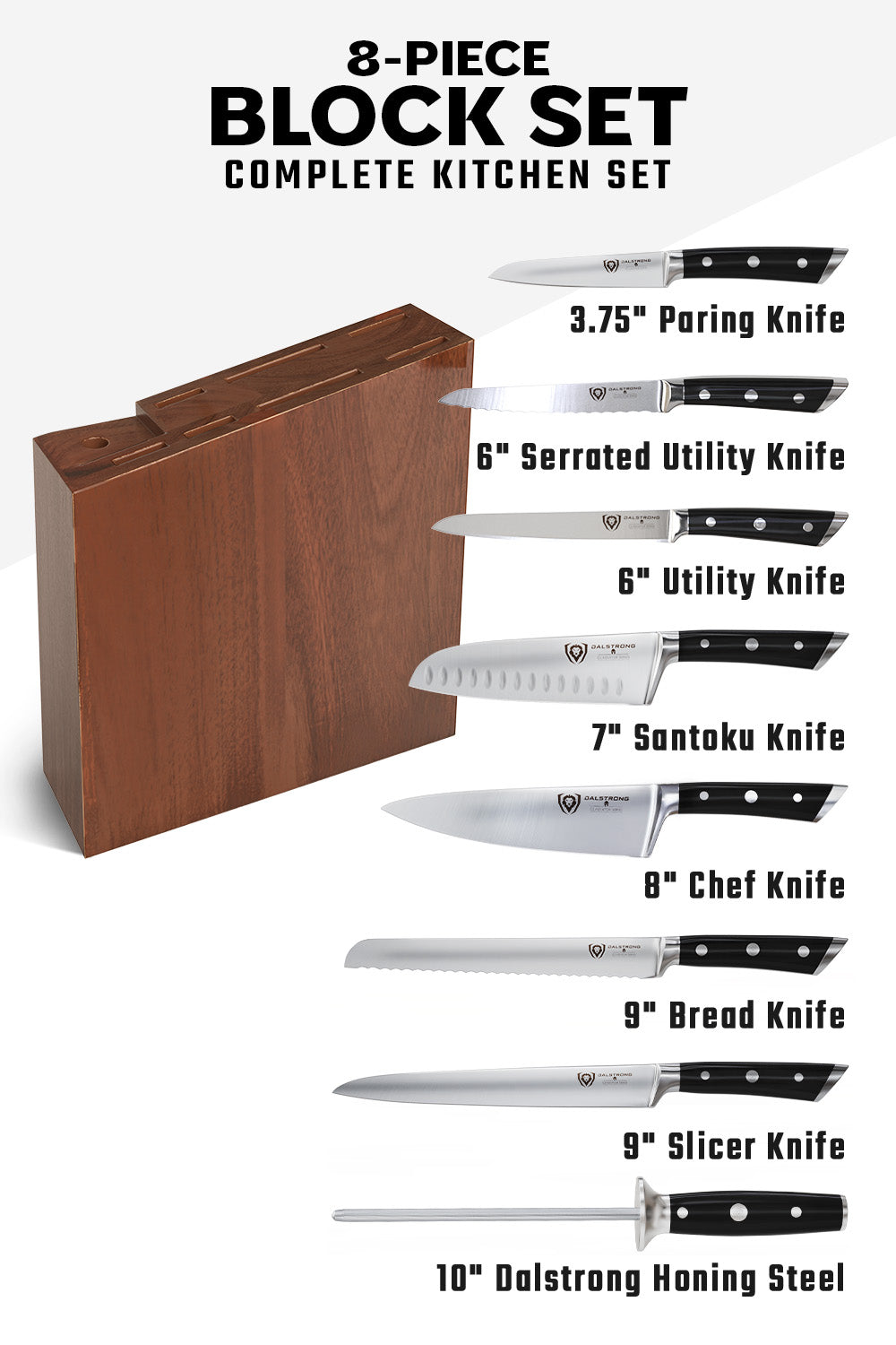 Dalstrong Gladiator Series 8-Piece Knife Block Set - NSF Certified Professional Kitchen Knives for Chefs & Home Cooking