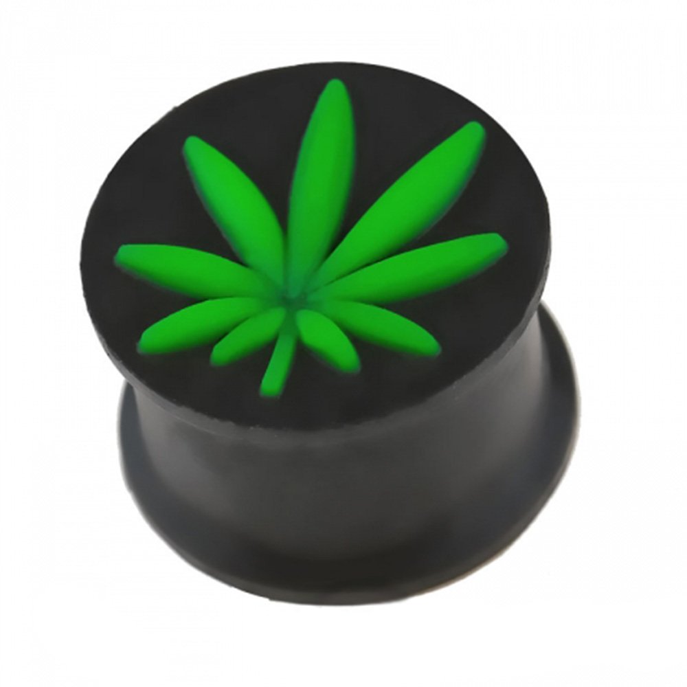 Stretchy Black Double Flare Silicone Tunnels with Pot Leaf Design – Soft & Flexible Ear Gauges for Men & Women – Perfect for Stretching, Daily Wear & Alternative Fashion