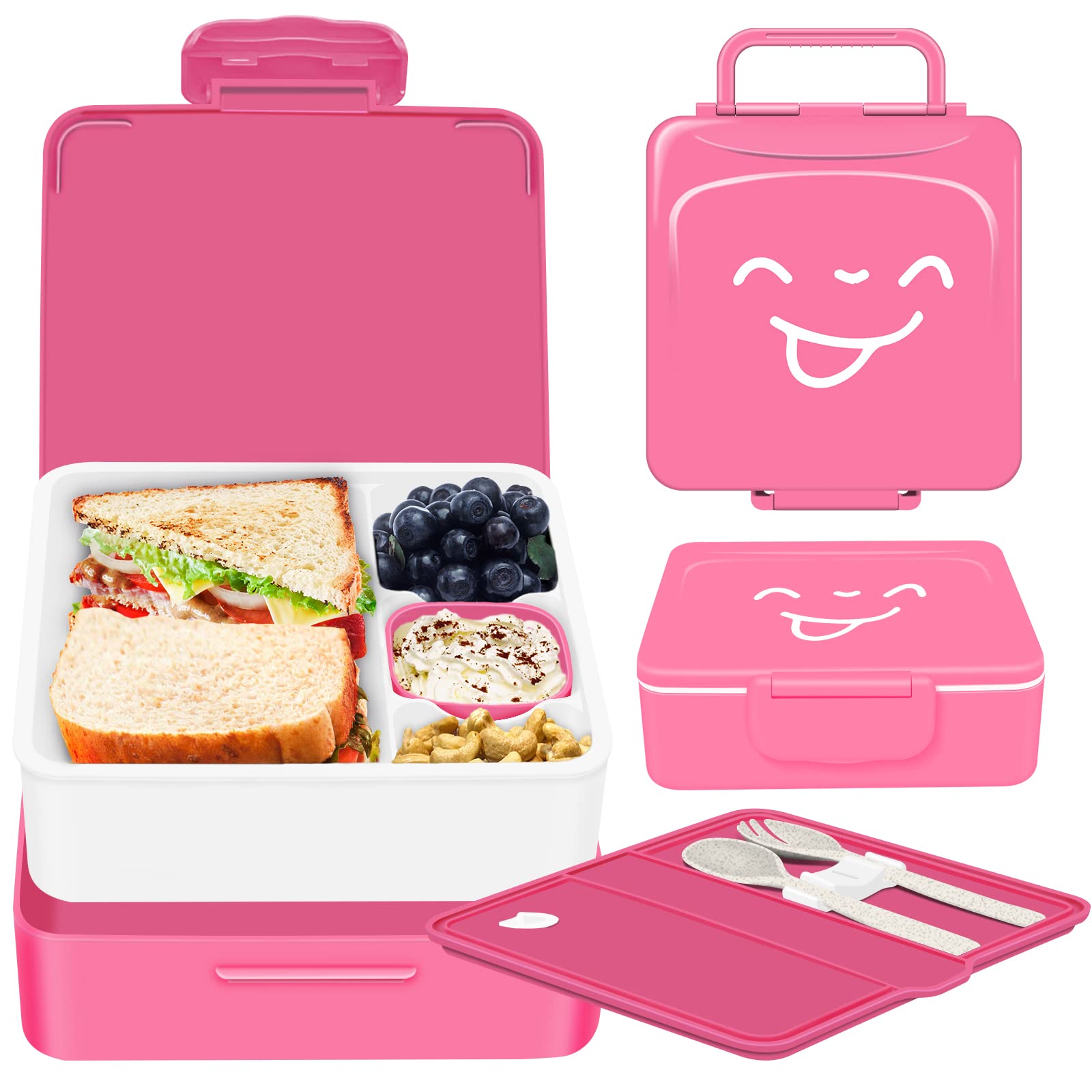 Kids Bento Lunch Box with 4 Compartments & Spoon - Leakproof for School & Travel