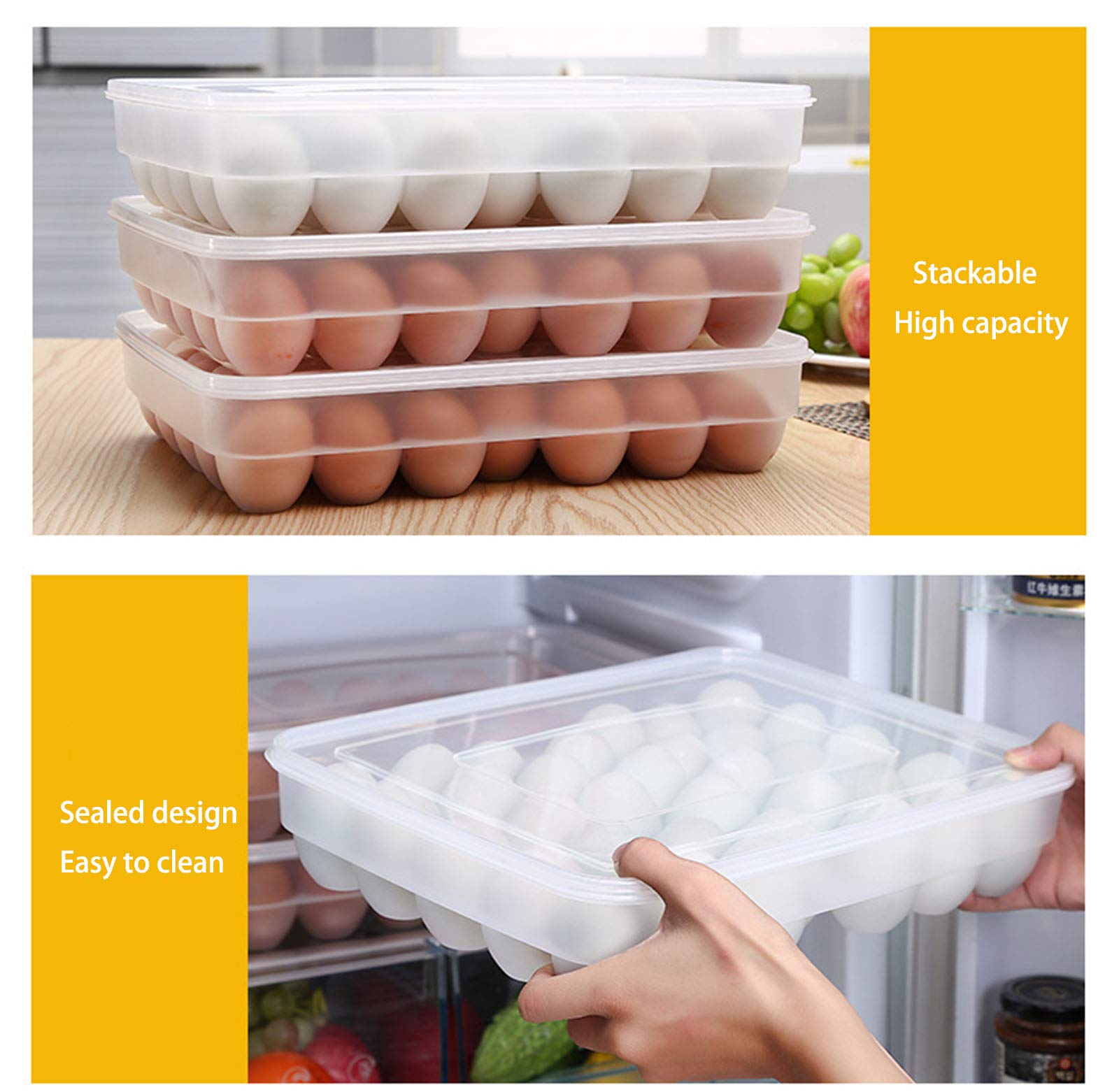 34 Grid Large Capacity Egg Storage Box - 2 Pack Egg Holder Tray for Refrigerator, Fresh Food Container & Organizer - Perfect for Kitchen, Pantry, and Refrigerator Organization