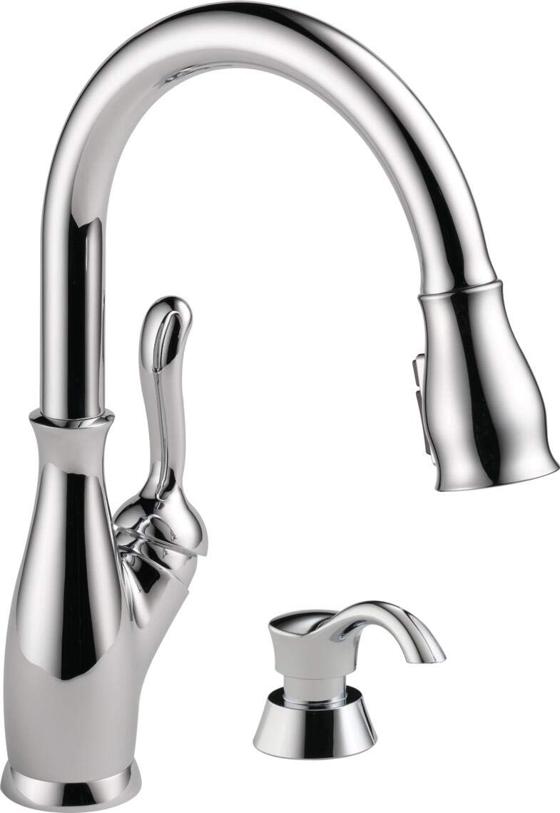 Delta Faucet Leland Single-Handle Pull-Down Kitchen Faucet with Sprayer & Soap Dispenser - Chrome Finish for Modern Kitchen Sinks | Perfect for Cooking, Dishwashing & Food Prep