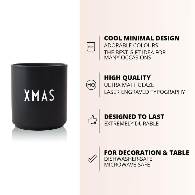 Design Letters Favourite 11oz Ceramic Coffee Mug - Danish Minimalist Tea Cup with Engraved Words, Porcelain Latte Mug for Women | Perfect Gift for Her, Office Use & Cozy Home Coffee Moments