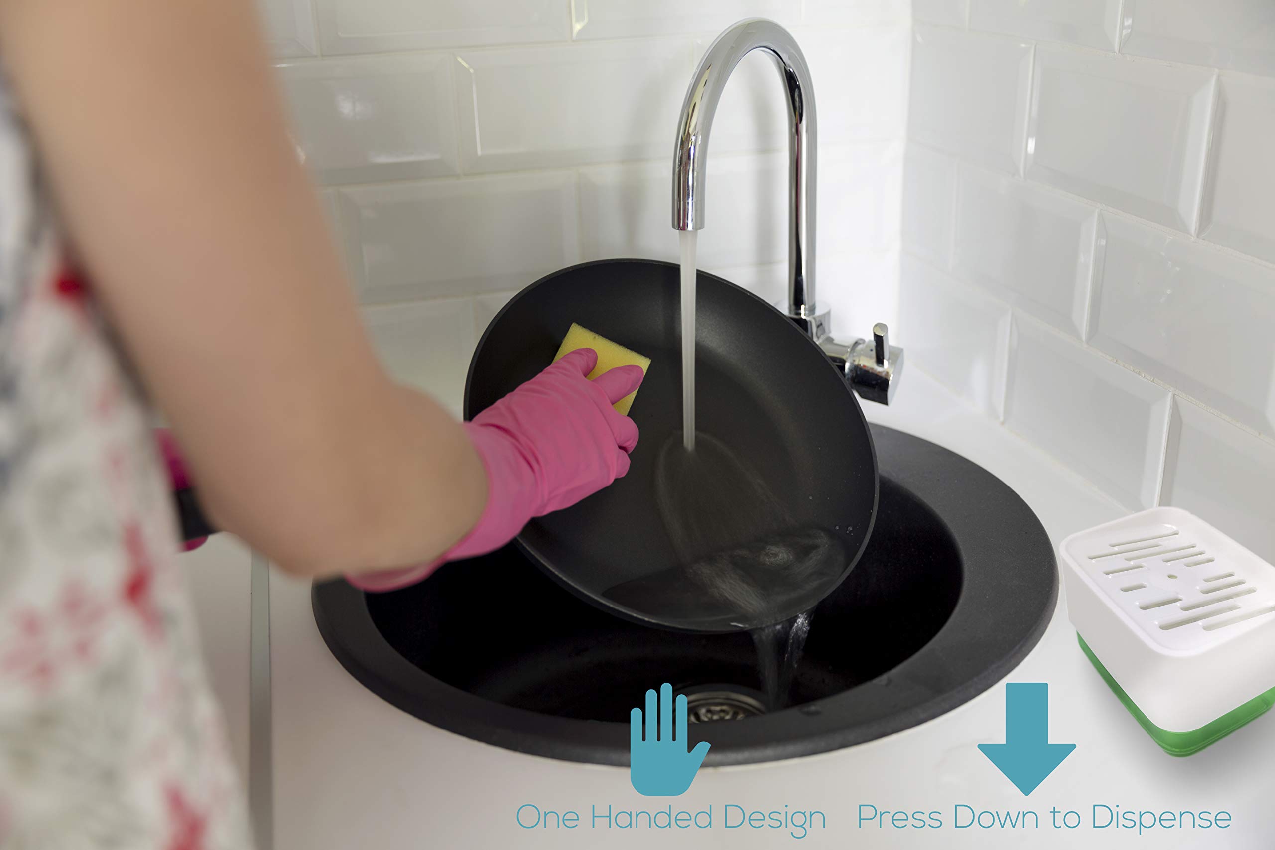 3-in-1 Soap Dispenser with Drain Tray & Sponge Holder - Kitchen Sink Organizer, Dish Soap Pump with Sponges Included - Perfect for Countertop Organization in Home or Restaurant Kitchens