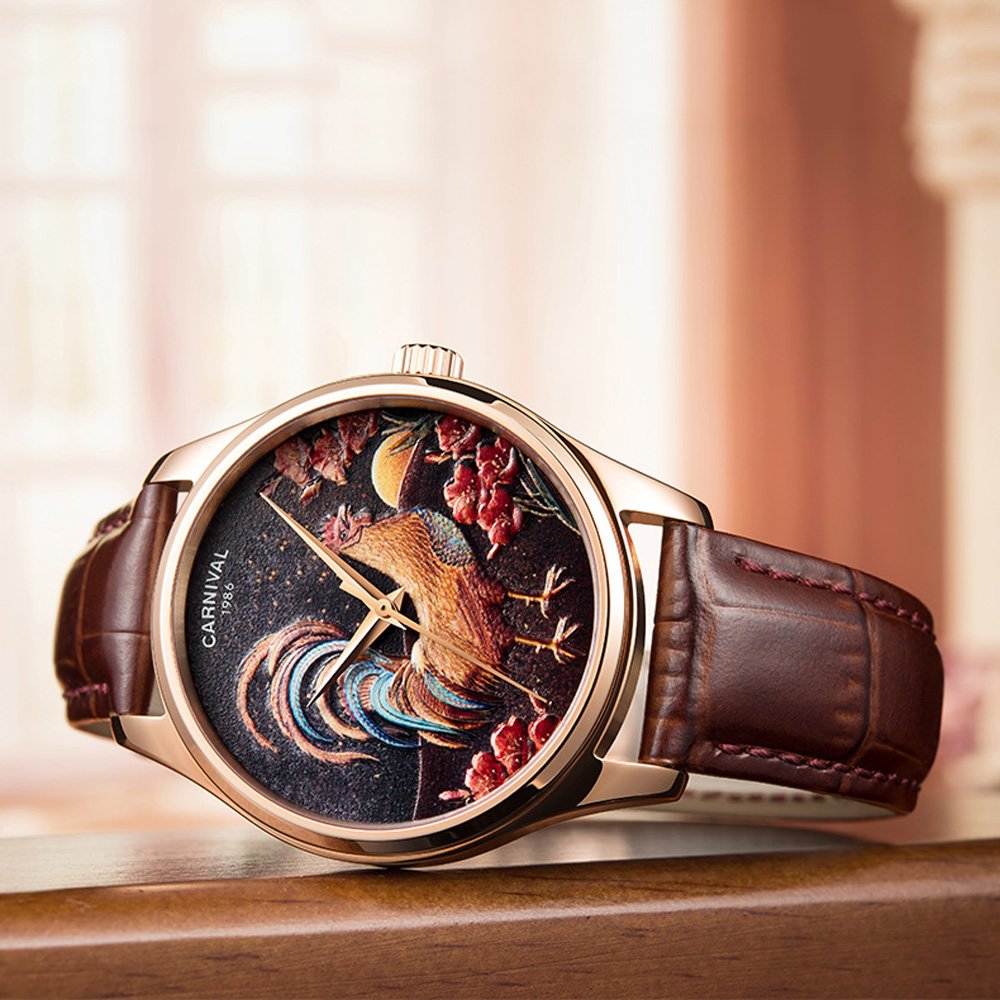 TEINTOP Japanese Automatic Men's Watch - Zodiac Animal Mechanical Carnival Watch (Rooster Brown) | Waterproof & Stainless Steel | Perfect for Business, Casual & Formal Occasions