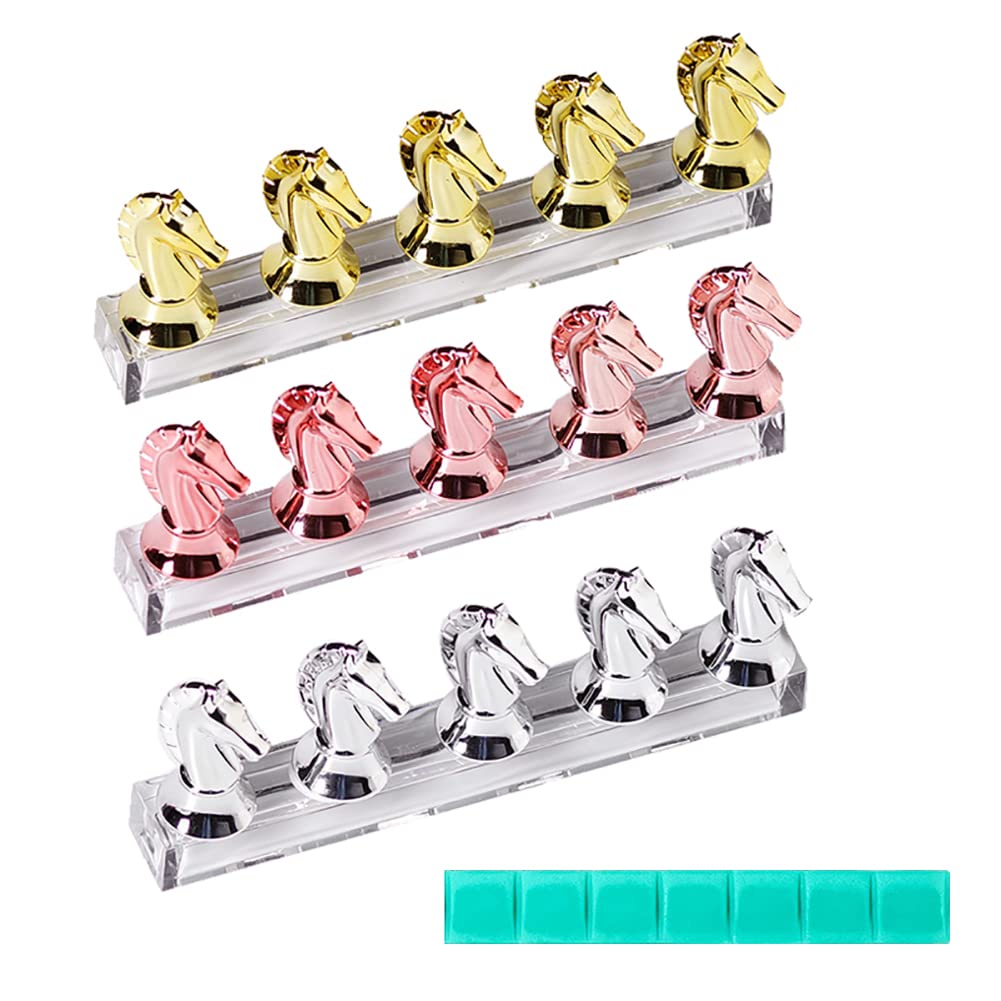 Horse Head Nail Art Stand - 3 Sets with Clay for Salon & DIY Manicure