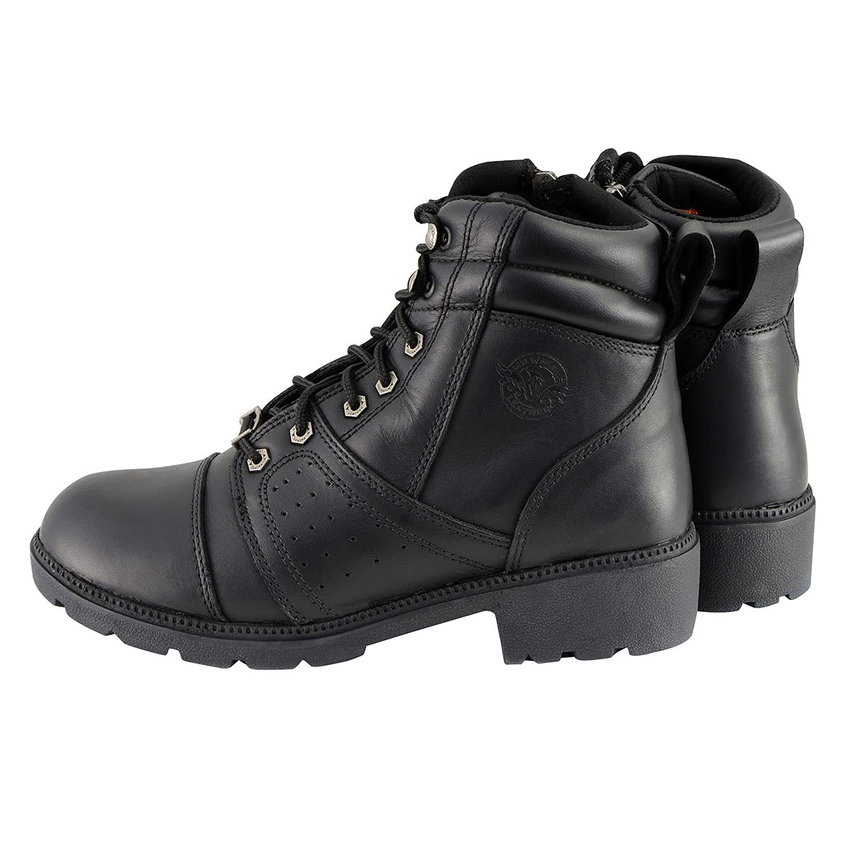 Milwaukee Leather Women's Black Motorcycle Boots - Genuine Leather Lace-Up Riding Boots with Side Zipper for Comfort & Style (MBL9300-8.5) | Perfect for Harley Davidson Riders & Urban Biker Fashion