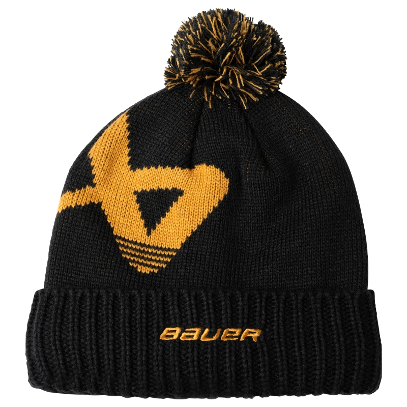 Bauer Intarsia Knit Pom Beanie - Black & Yellow Winter Hat for Men & Women - Cozy Skiing, Snowboarding & Outdoor Activities