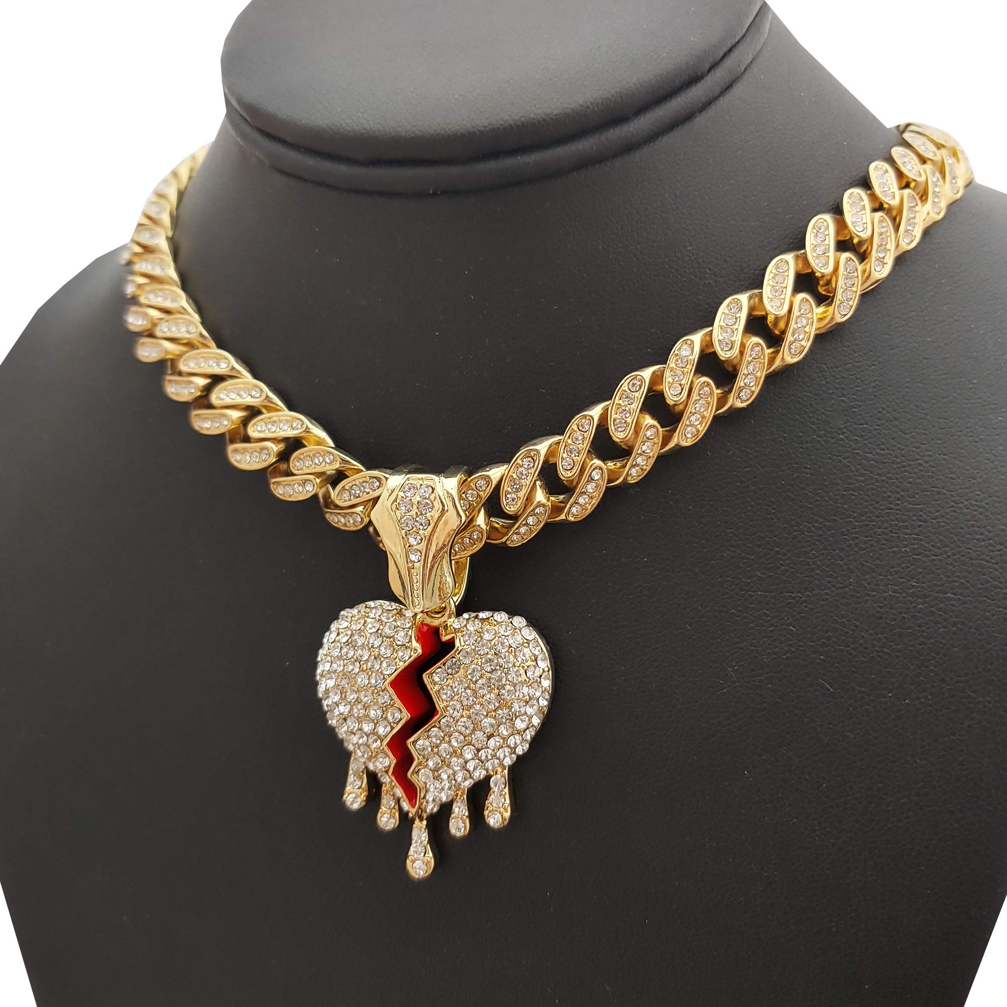 Hip Hop Drip Broken Heart Pendant with 12mm 18