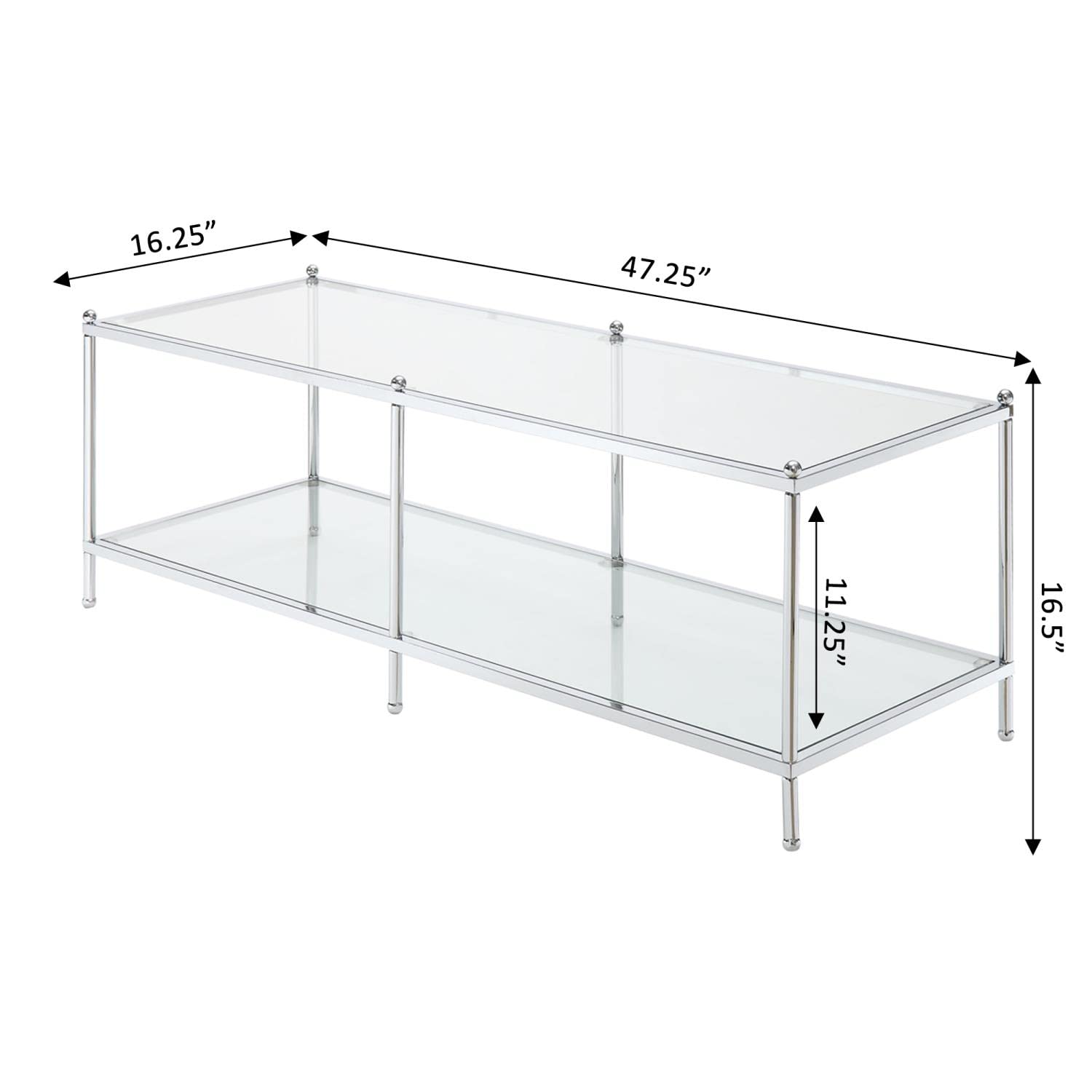 Convenience Concepts Royal Crest Modern Chrome Glass Coffee Table - Perfect for Living Room, Lounge & Office Decor