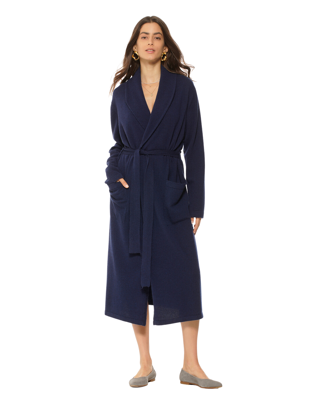 Luxury Women's Pure Cashmere Knit Robe - Soft & Warm Taupe Shawl Collar Bathrobe for Spa, Lounge & Winter Comfort