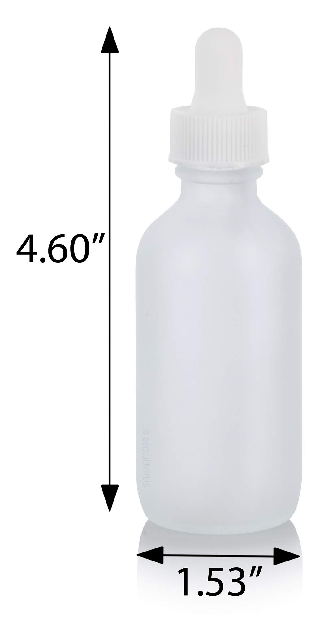 JUVITUS 2 oz Frosted Clear Glass Boston Round White Dropper Bottles (4 Pack) with Funnel - Essential Oil Bottles, DIY Skincare Containers, Travel-Sized Liquid Storage for Aromatherapy & Beauty Products
